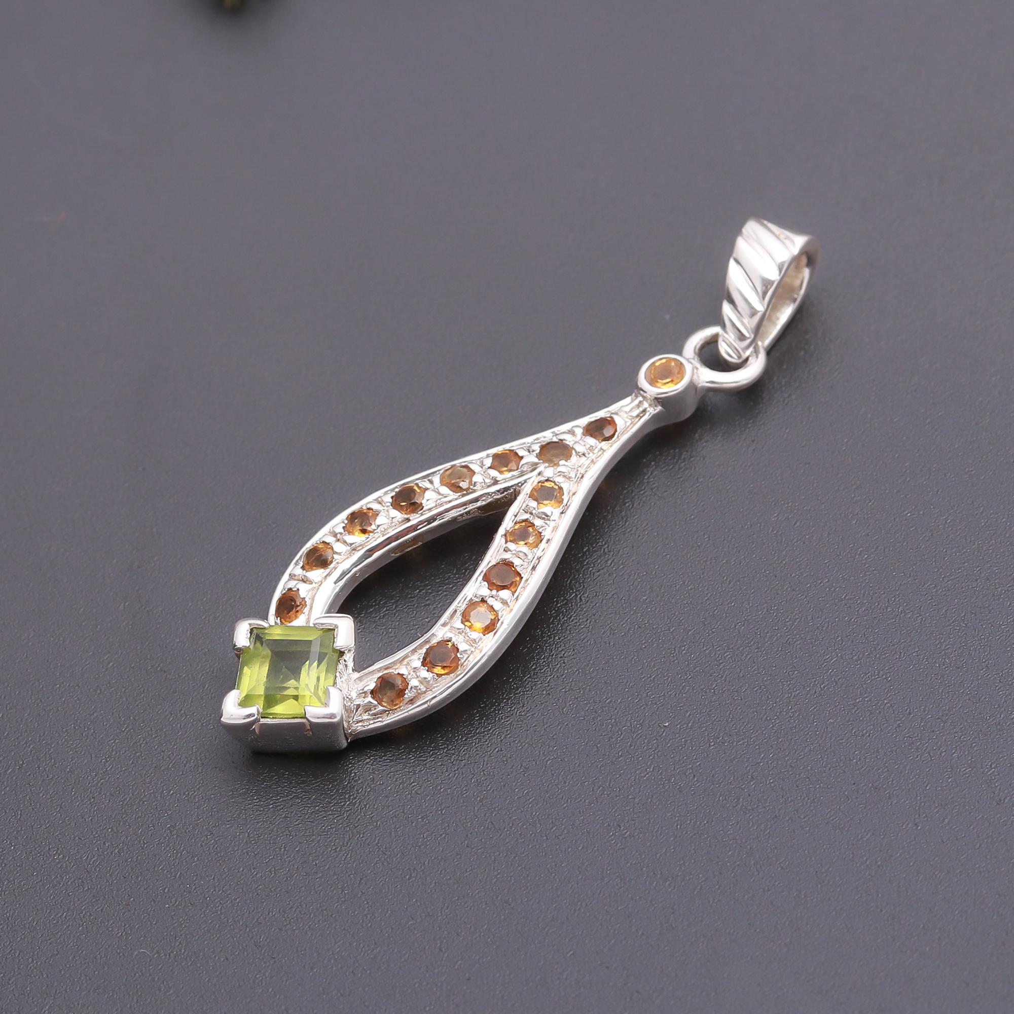 925 Silver Peridot and Citrine Pendant