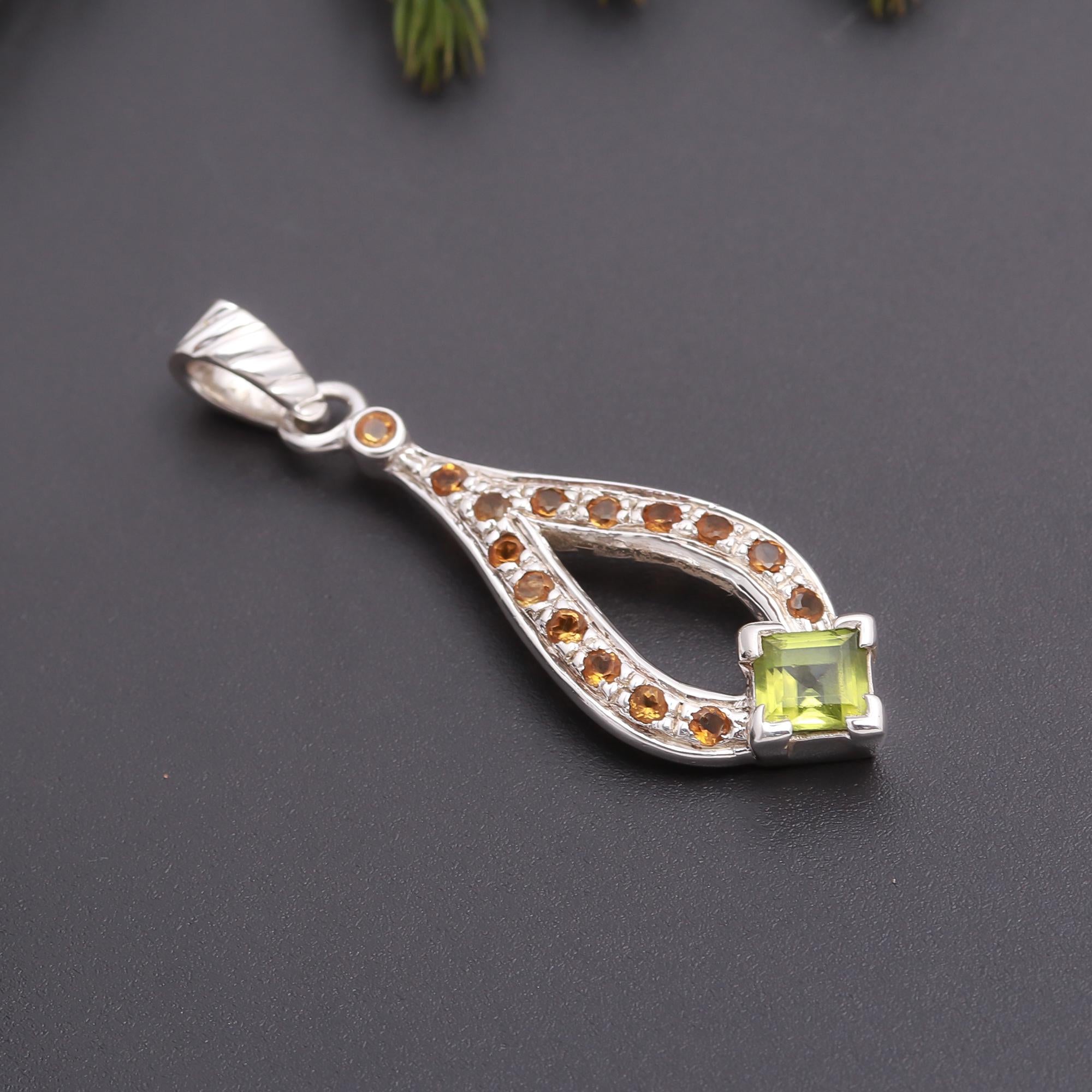 925 Silver Peridot and Citrine Pendant