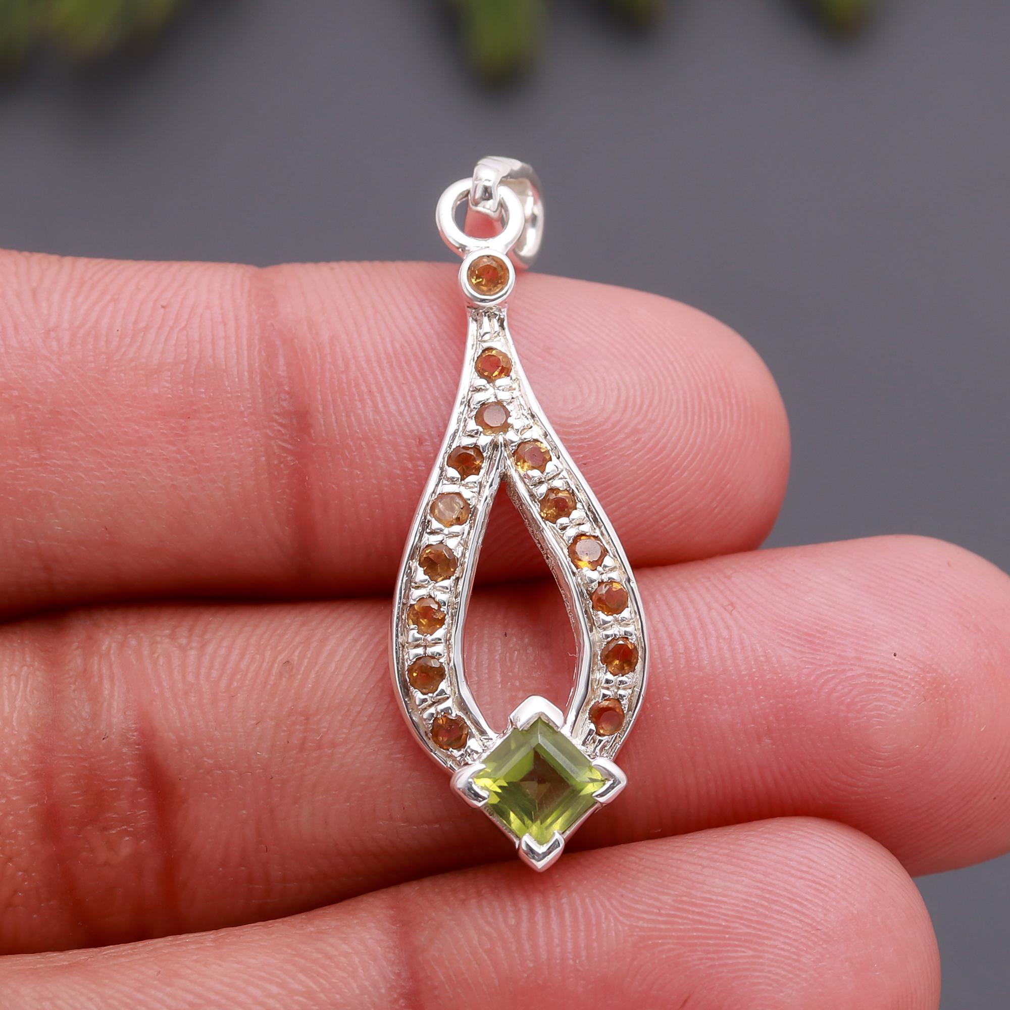 925 Silver Peridot and Citrine Pendant