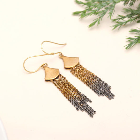 Two-Tone Dangle Chain Earrings