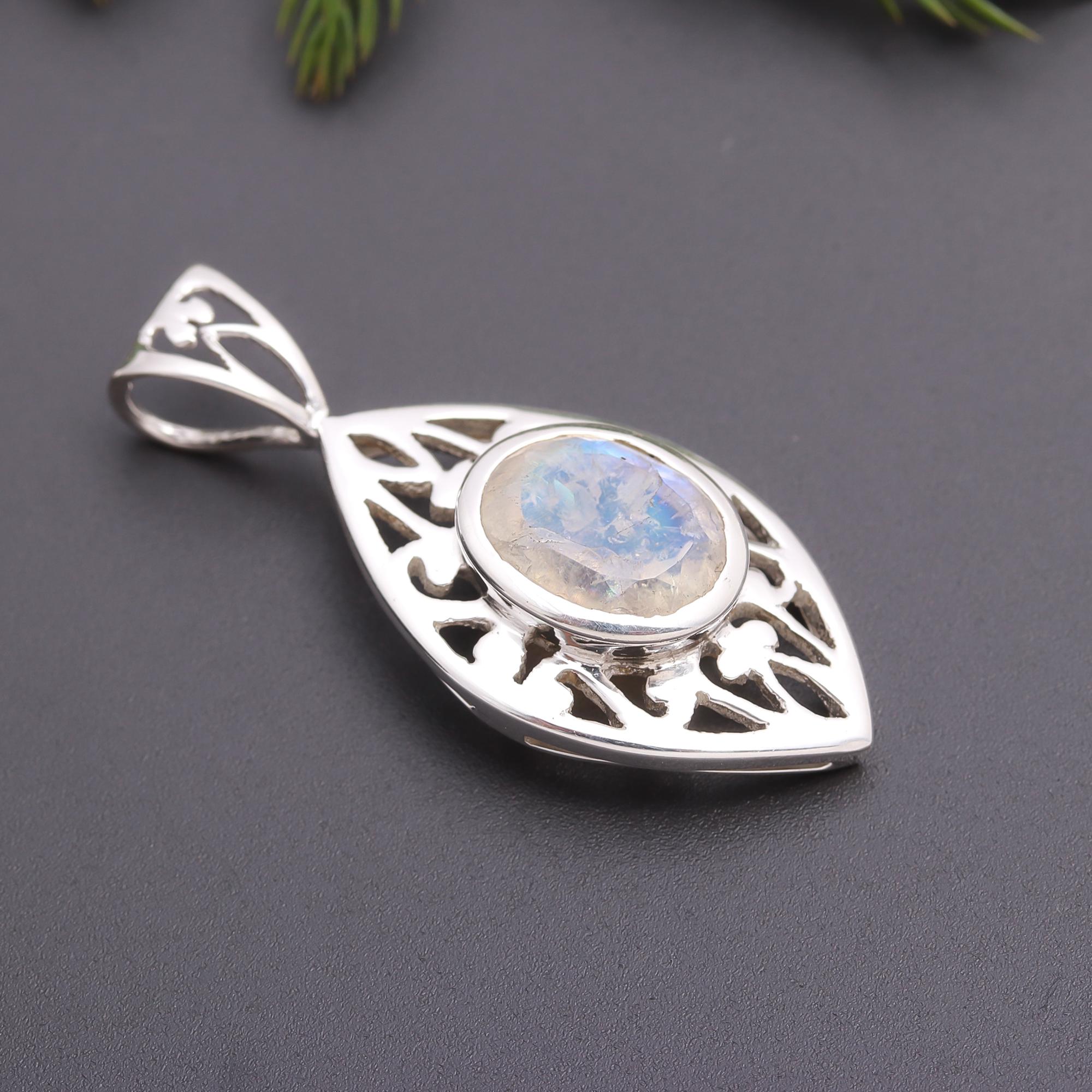 925 Silver Rainbow Moonstone Pendant