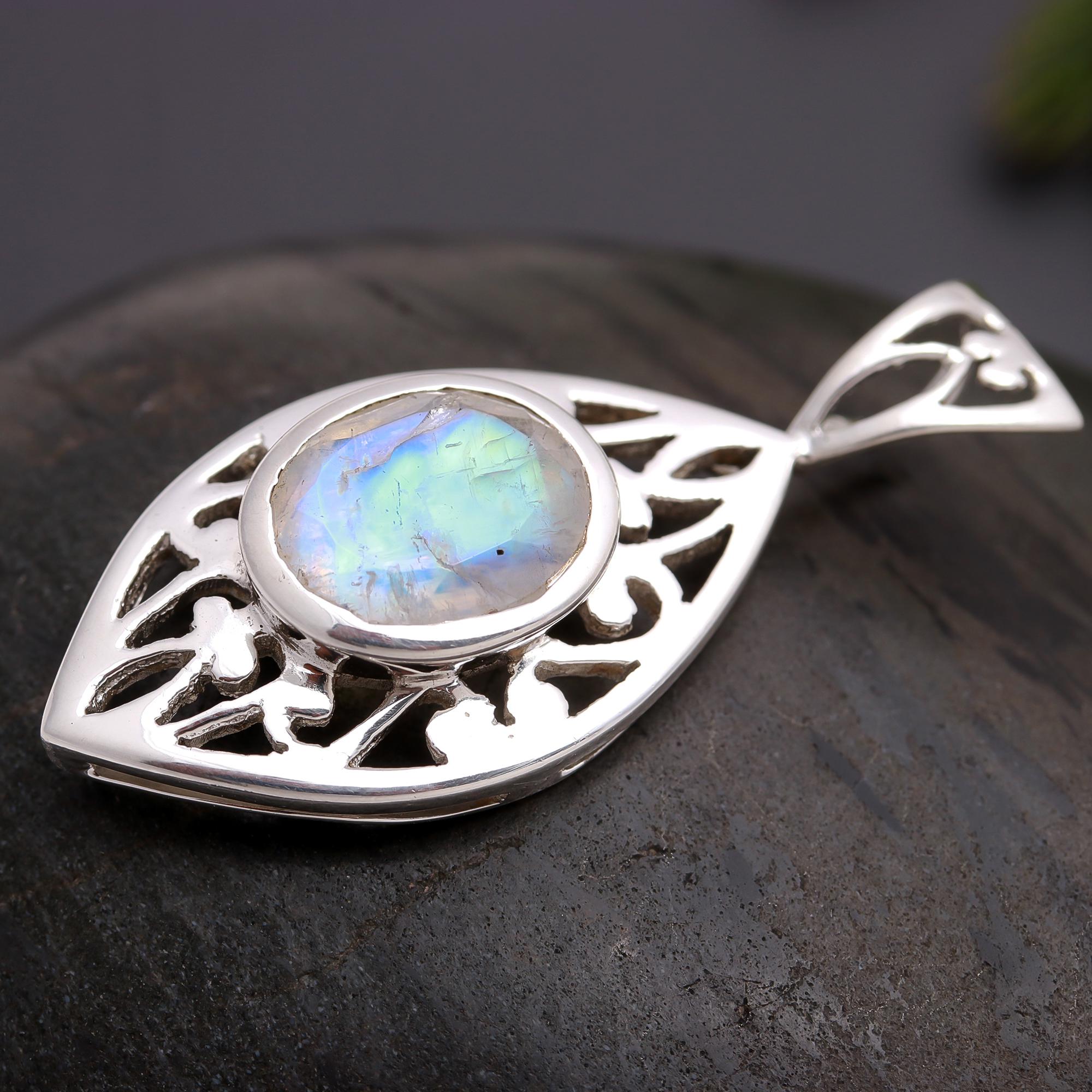 925 Silver Rainbow Moonstone Pendant