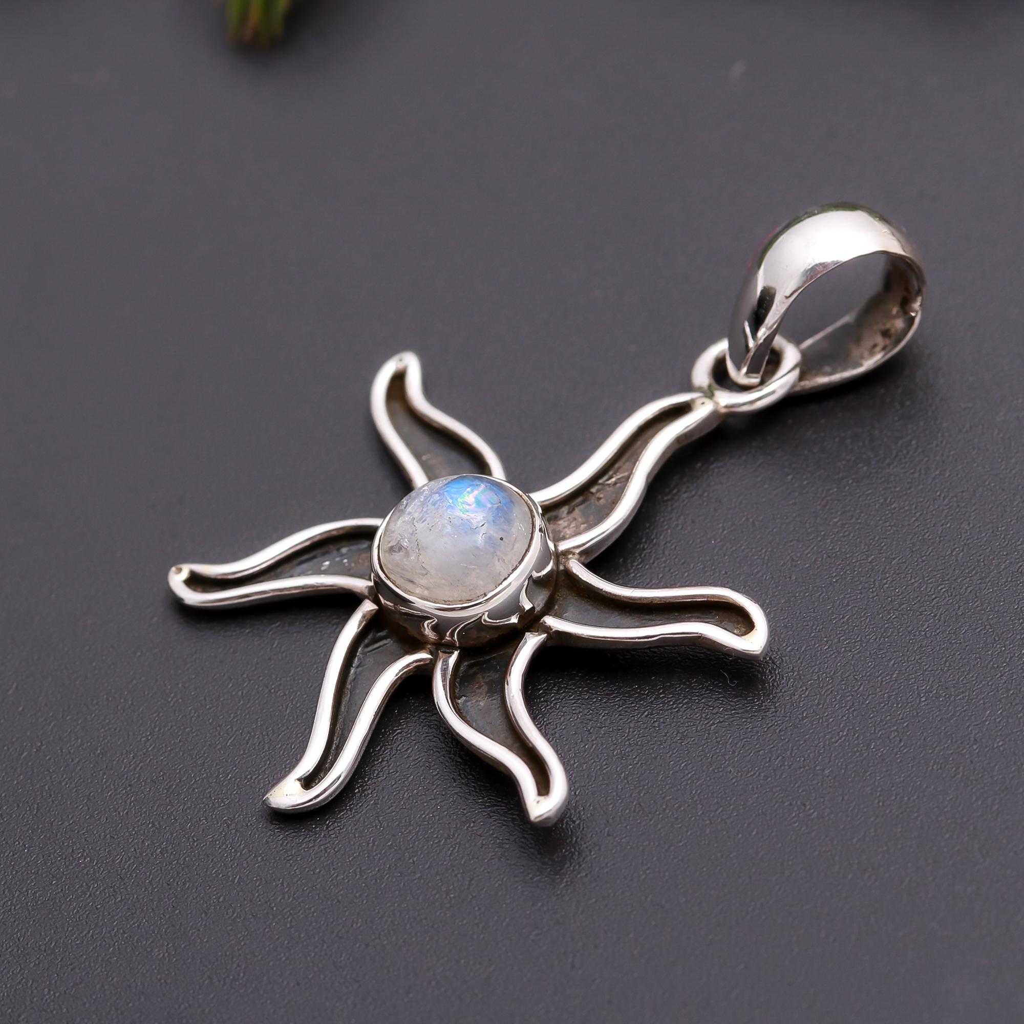 925 Silver Moonstone Sun Pendant