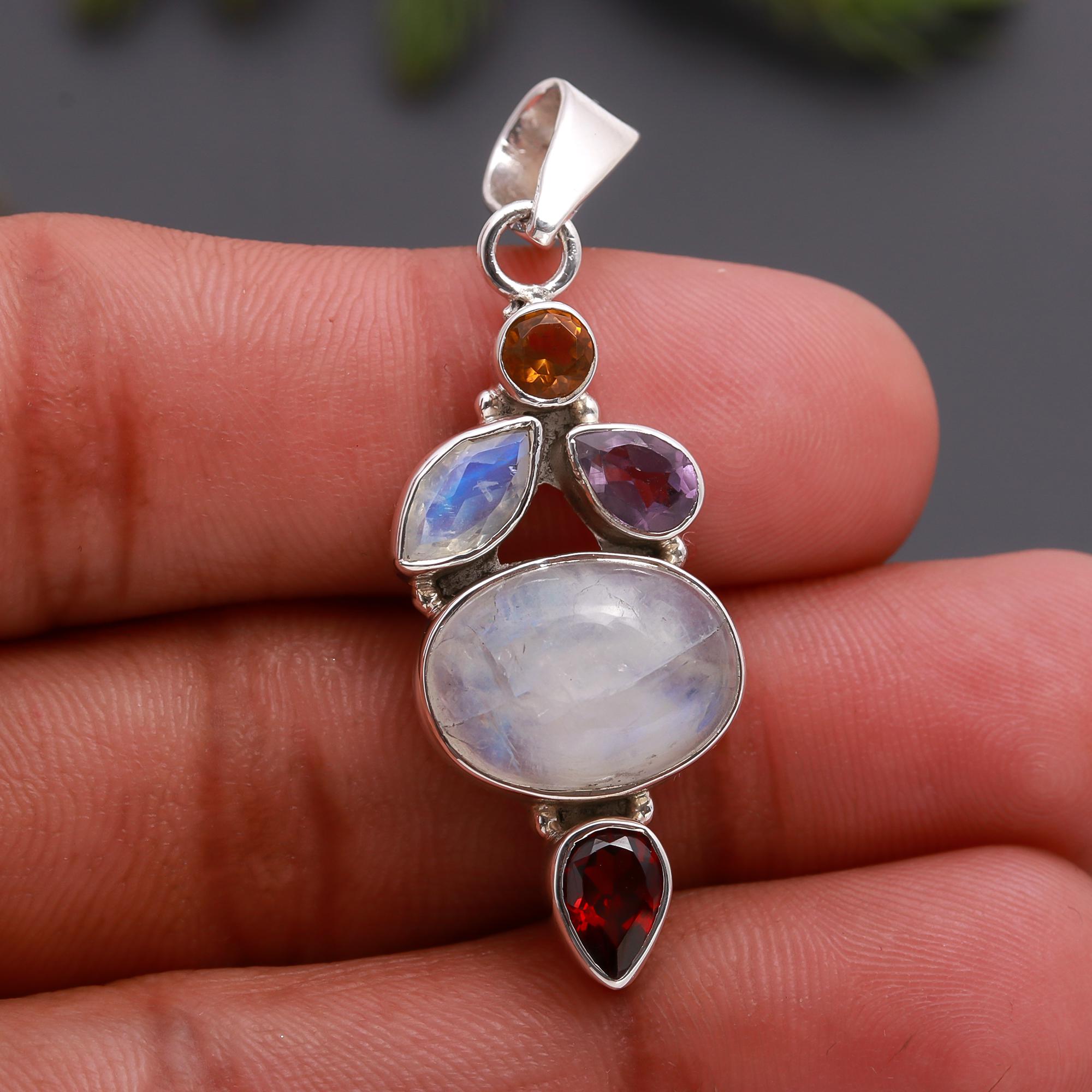 925 Silver Multi-Gemstone Pendant