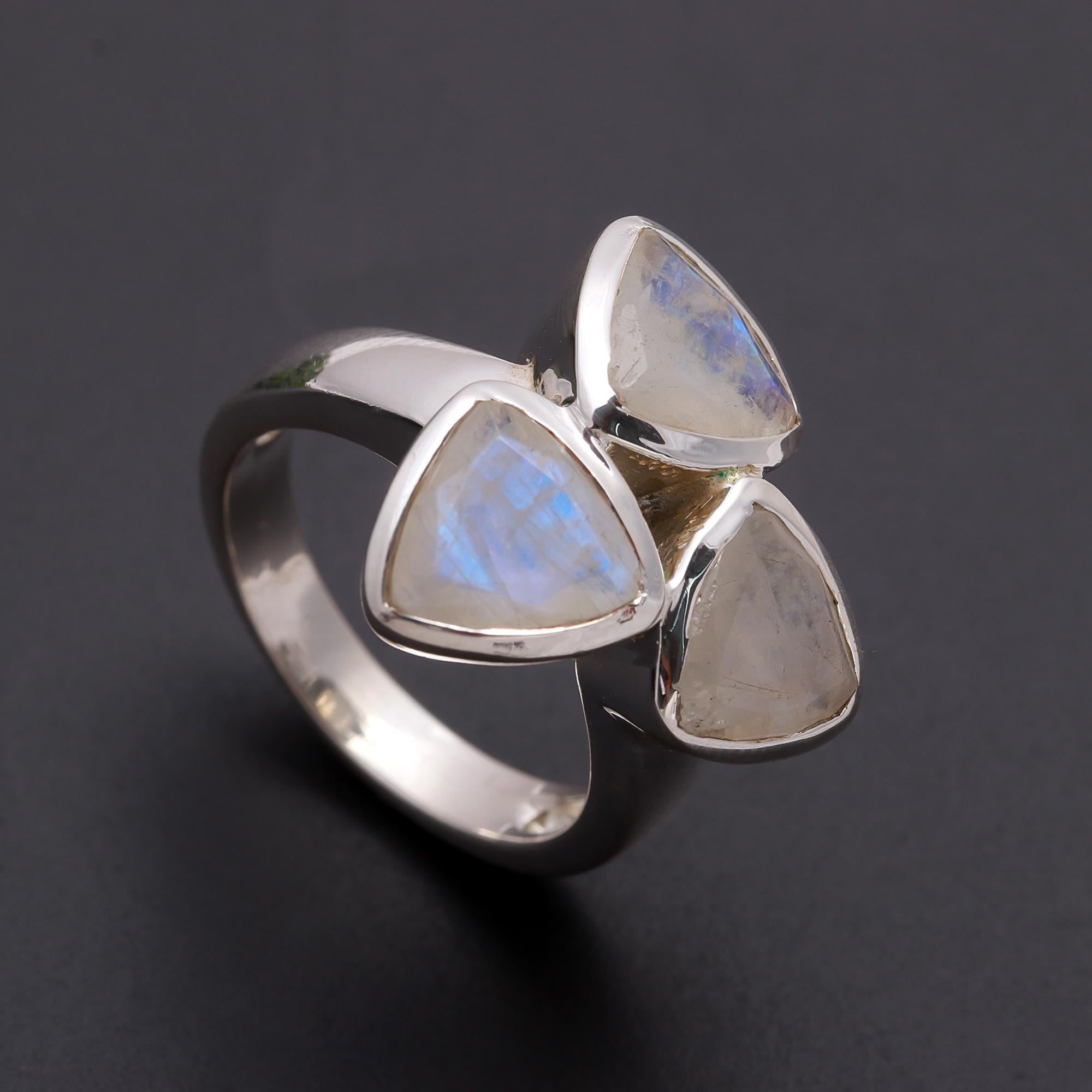 925 Silver Triple Moonstone Ring