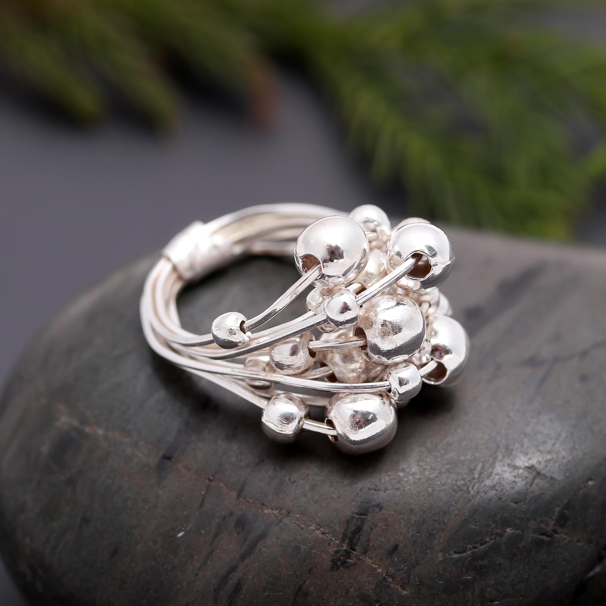 925 Silver Multi-Wire Cluster Bead Ring