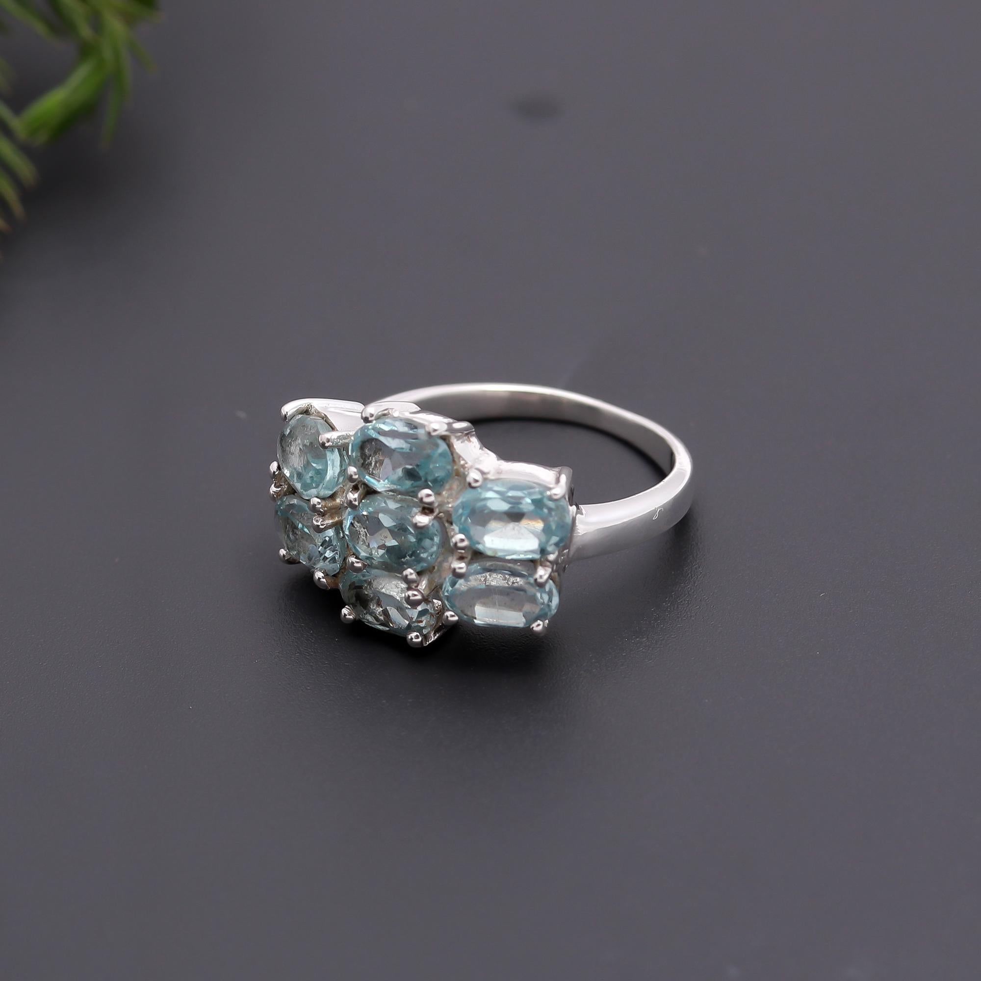 925 Silver Aquamarine Cluster Ring