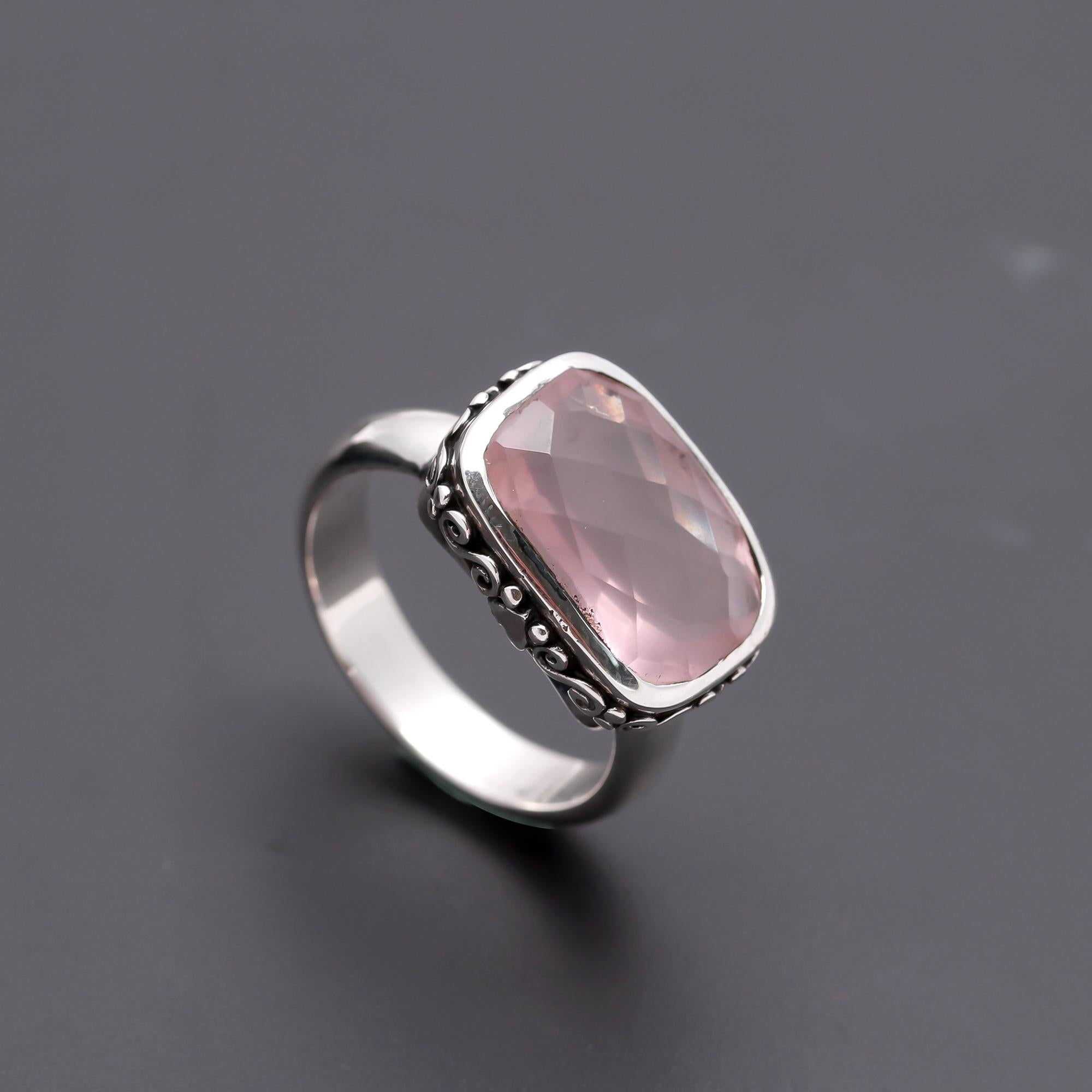 925 Silver Rose Quartz Statement Ring