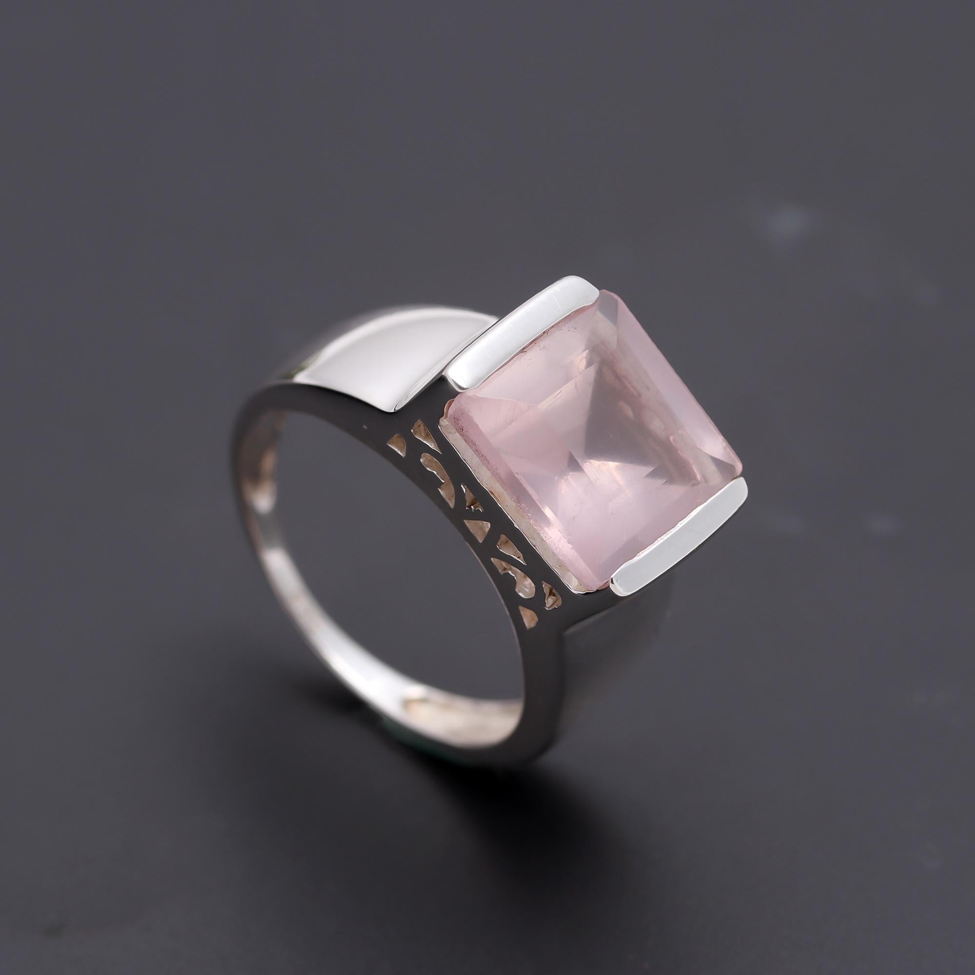 925 Silver Rose Quartz Ring