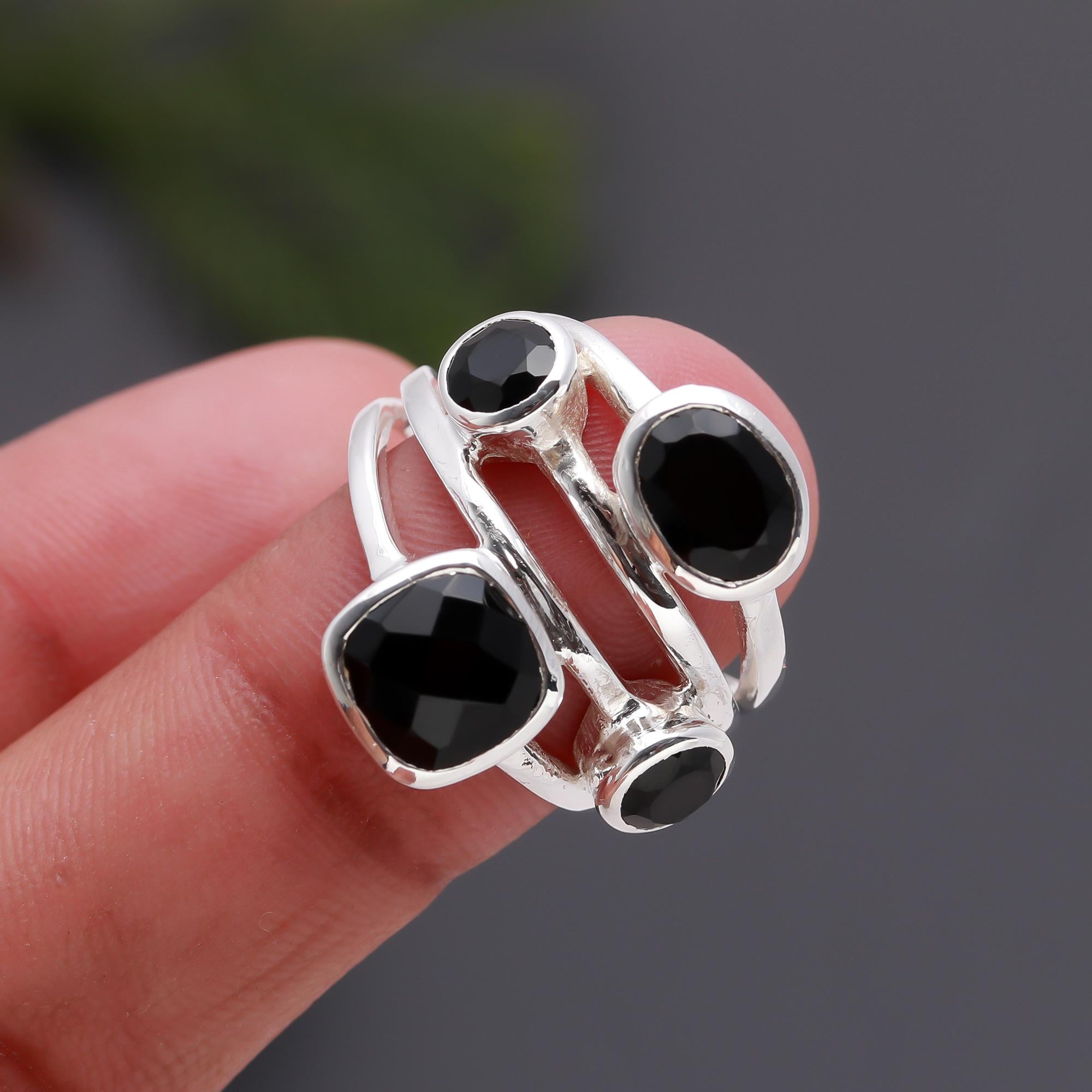 925 Silver Black Onyx Statement Ring