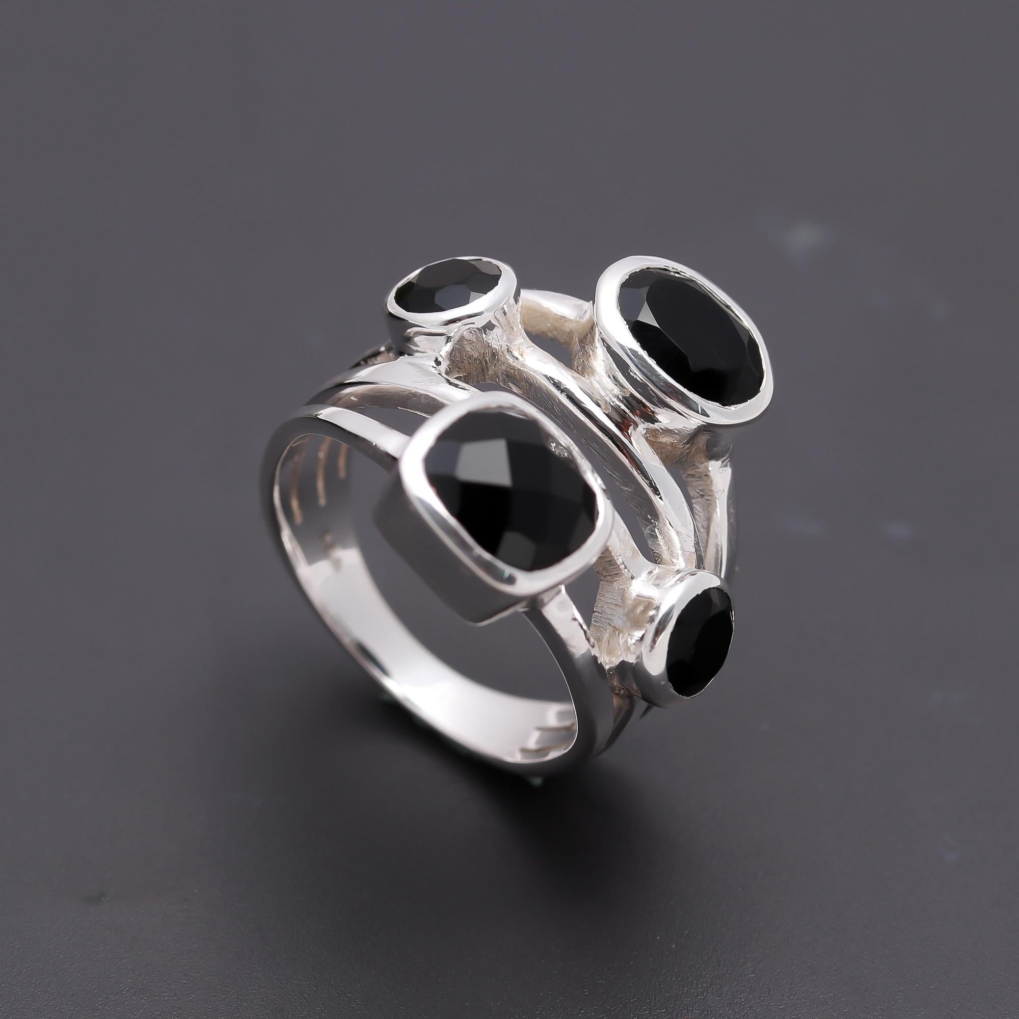 925 Silver Black Onyx Statement Ring