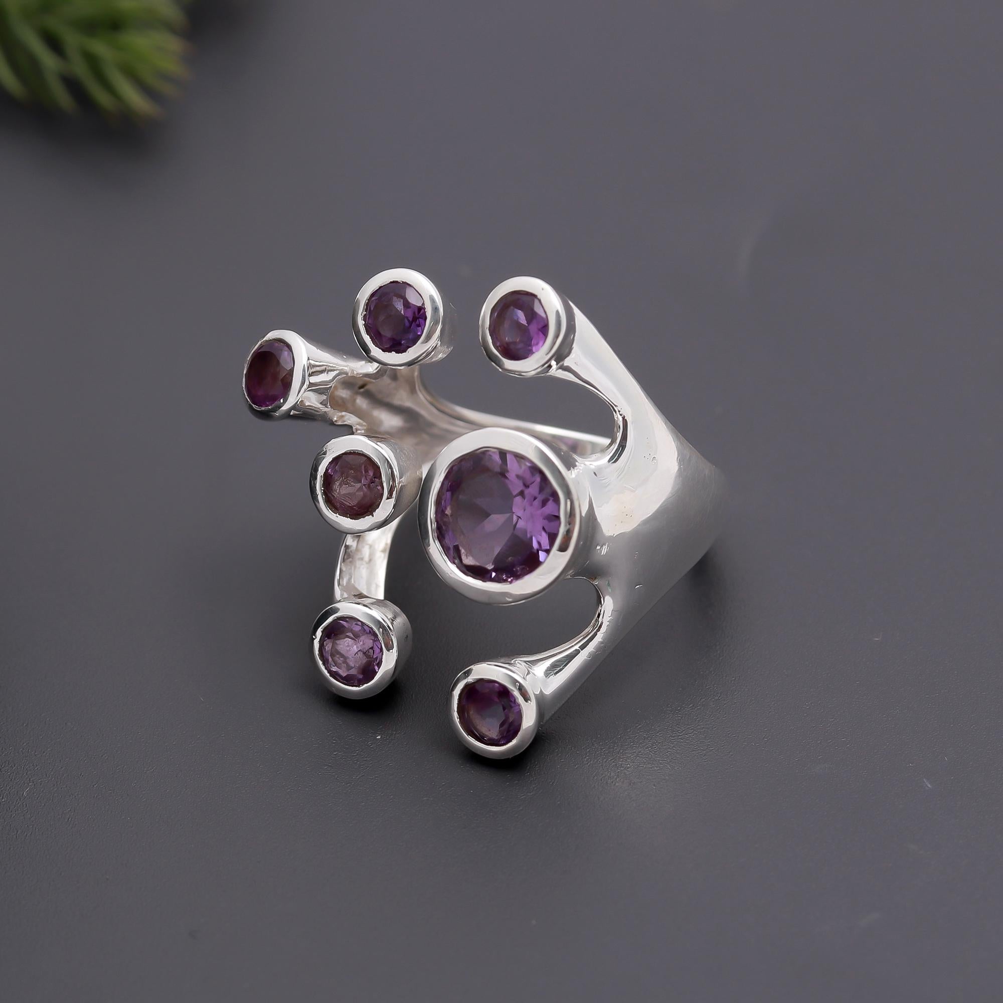 925 Silver Amethyst Statement Ring