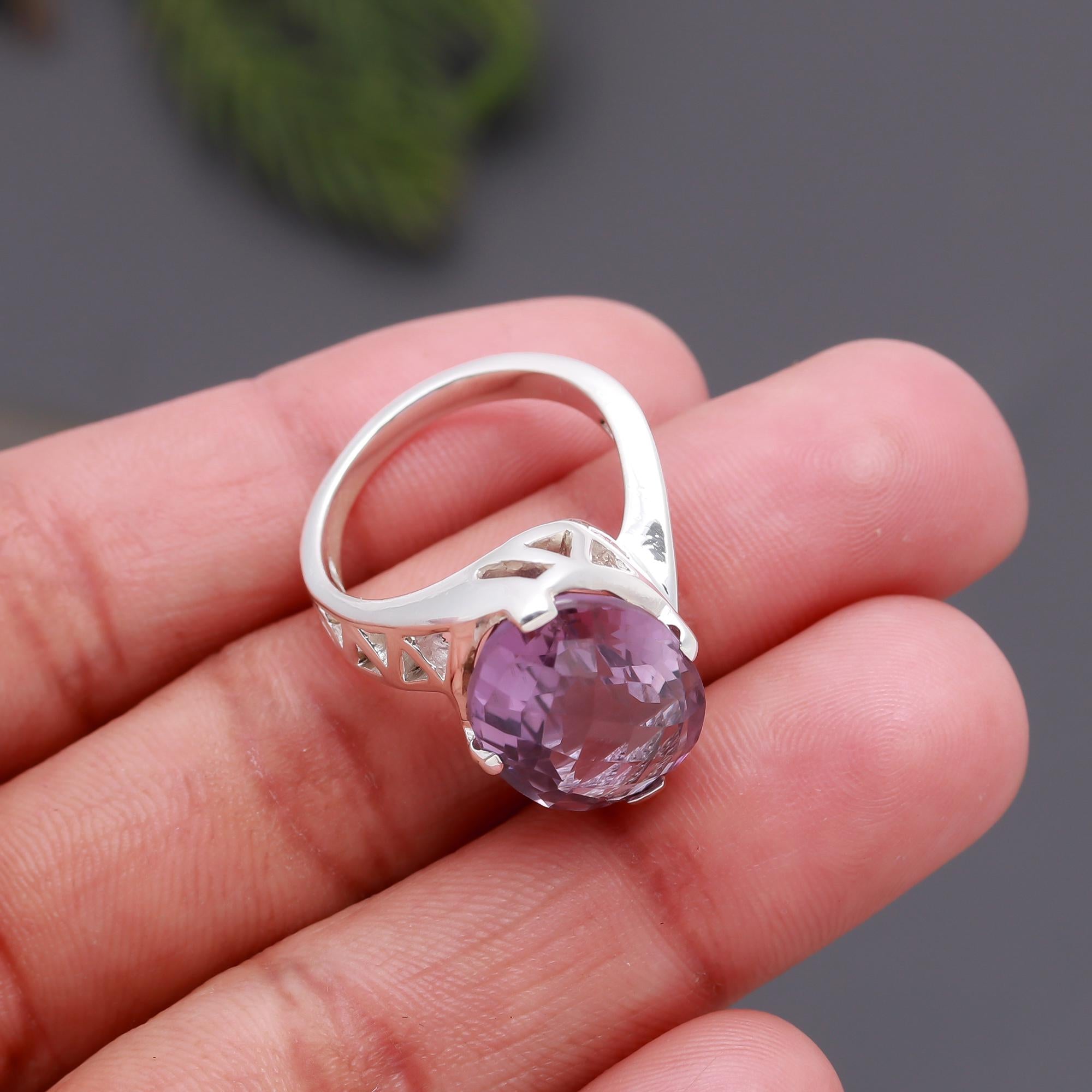925 Silver Amethyst Solitaire Ring