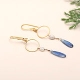 Designer Brass Chain Earrings with Blue Kyanite and Silverite