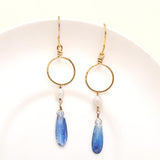 Designer Brass Chain Earrings with Blue Kyanite and Silverite