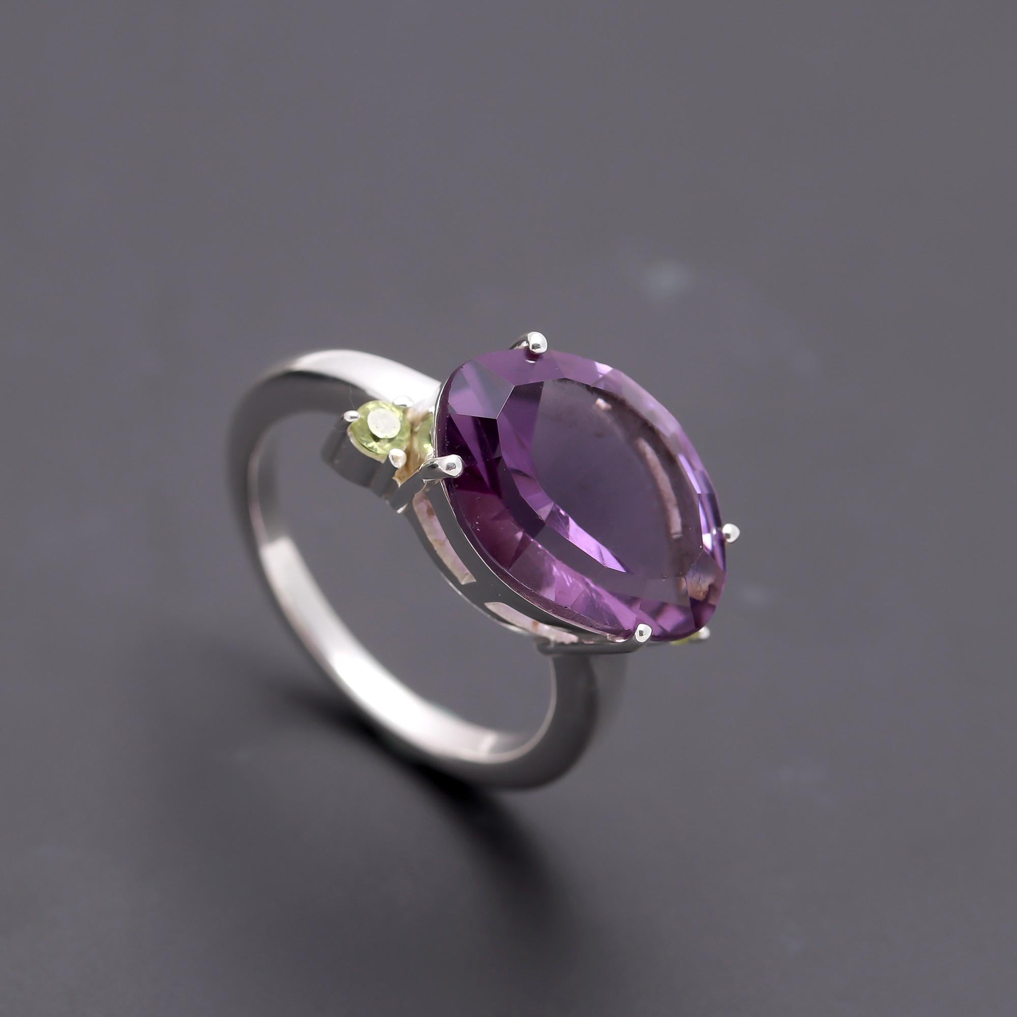 925 Silver Amethyst and Peridot Ring