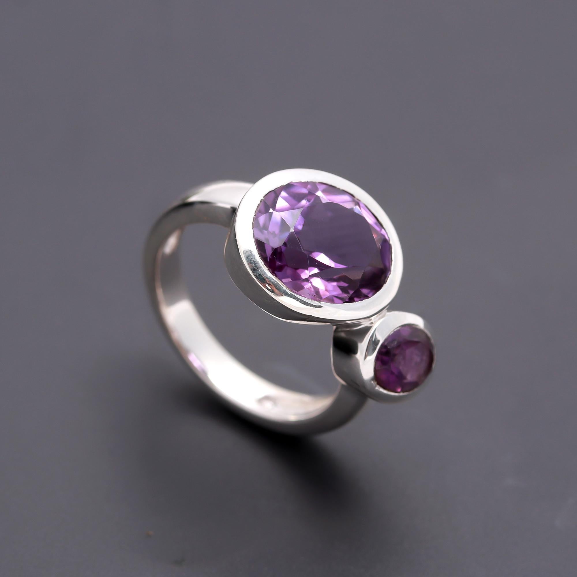 925 Silver Double Amethyst Ring