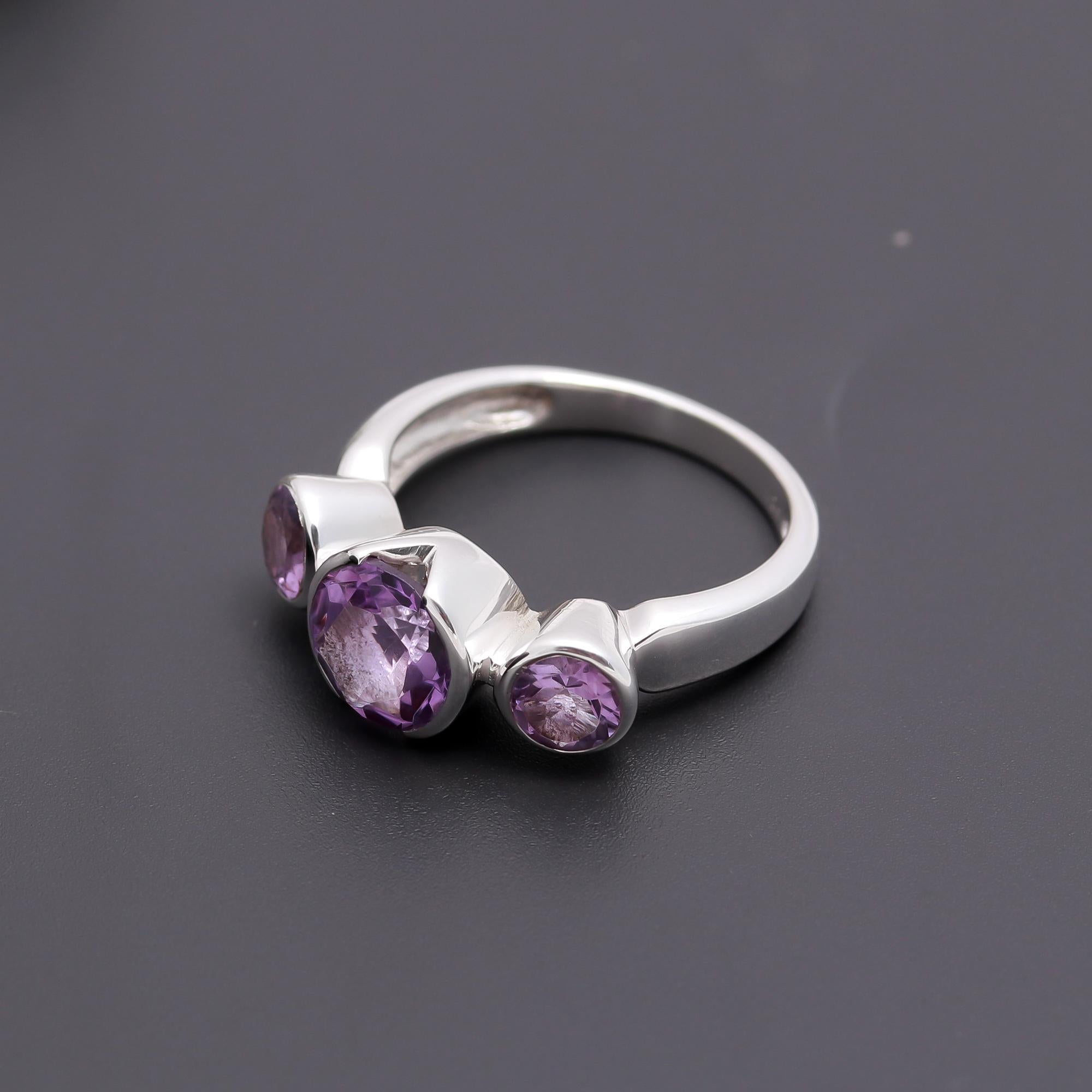 925 Silver Triple Amethyst Ring
