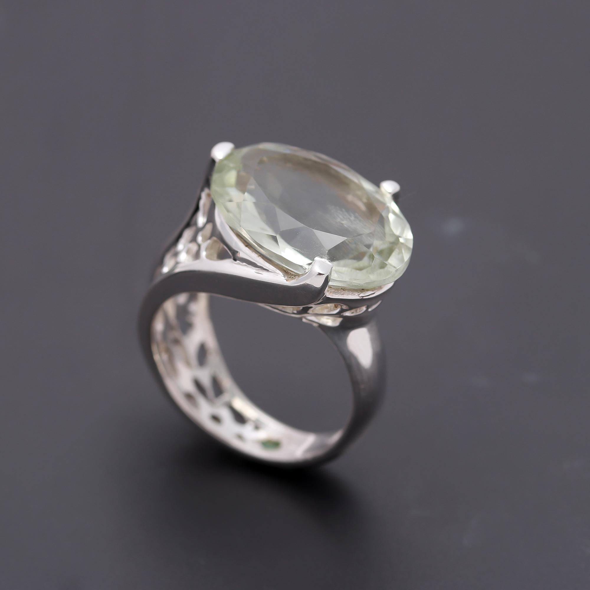 925 Silver Green Amethyst Statement Ring