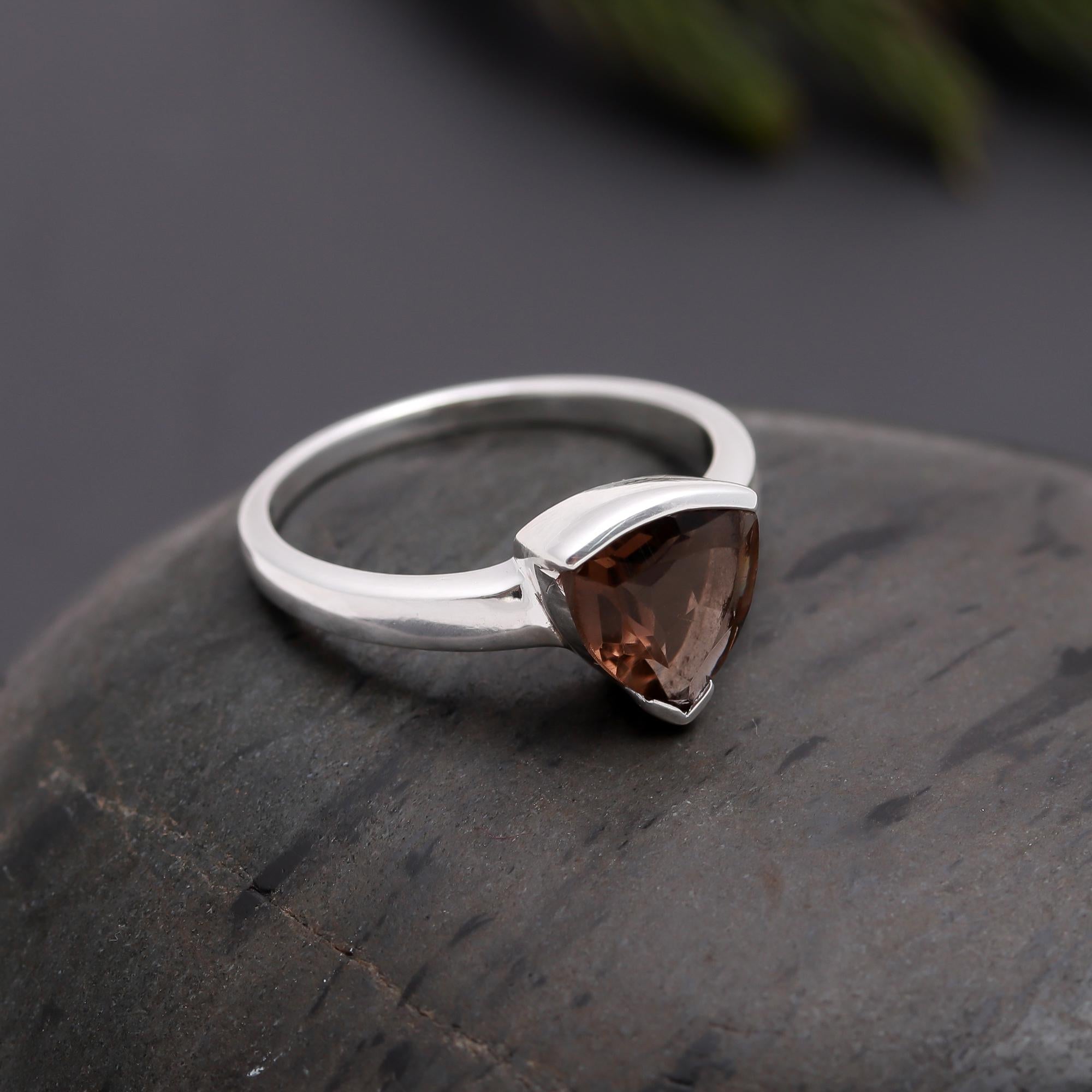 925 Silver Trillion Cut Garnet Ring