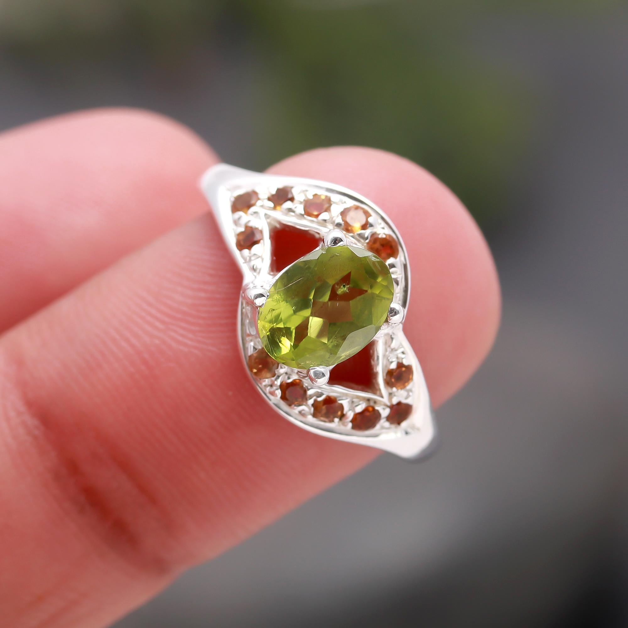 925 Silver Peridot & Citrine Designer Ring