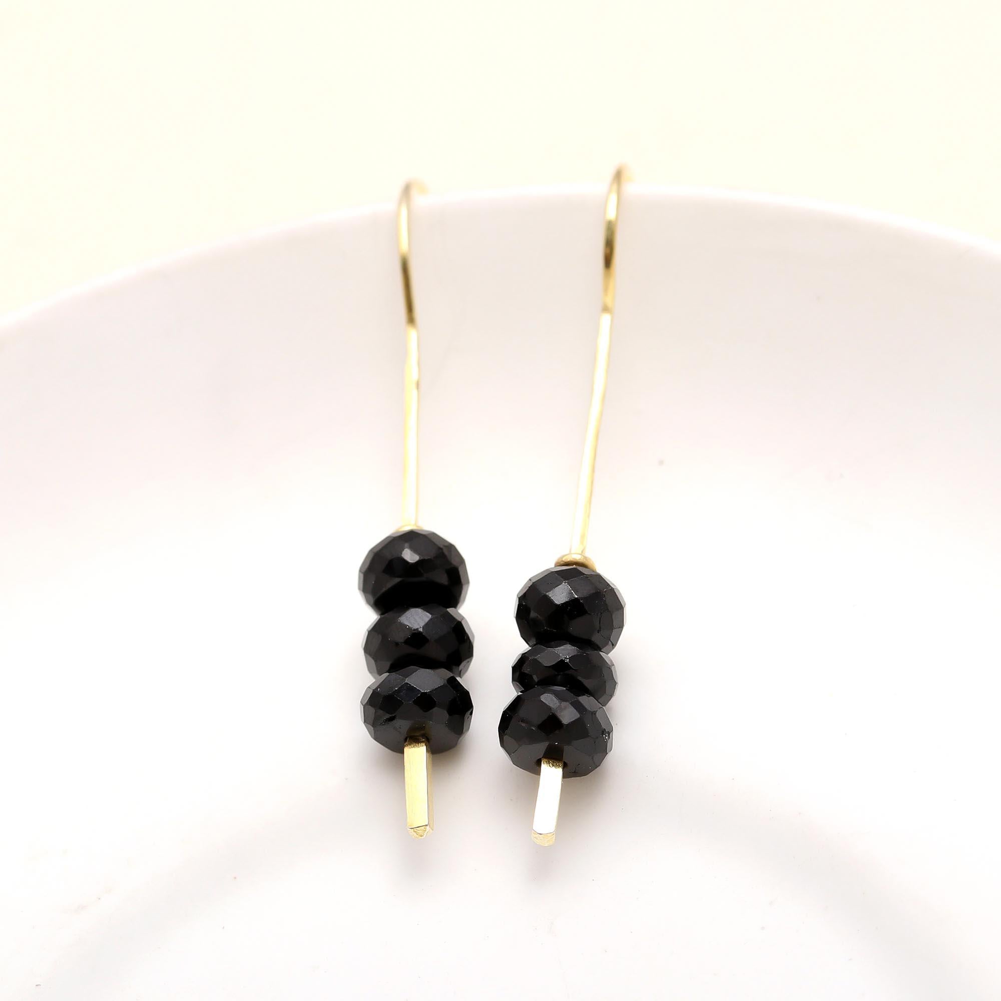 Black Spinel Drop Earrings  Hypoallergenic Brass