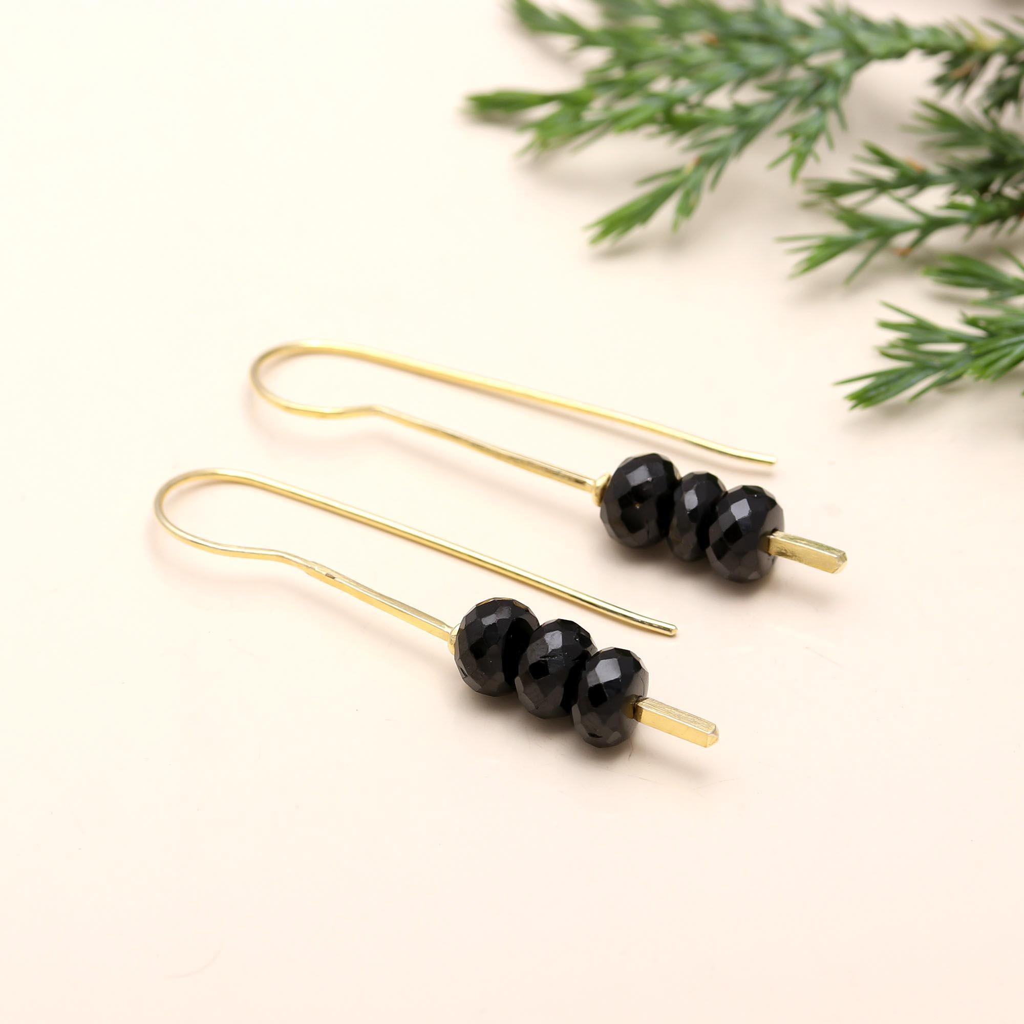 Black Spinel Drop Earrings  Hypoallergenic Brass