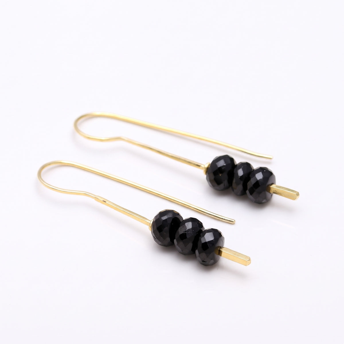 The Midnight Linear Drops: Black Spinel Bar Earrings