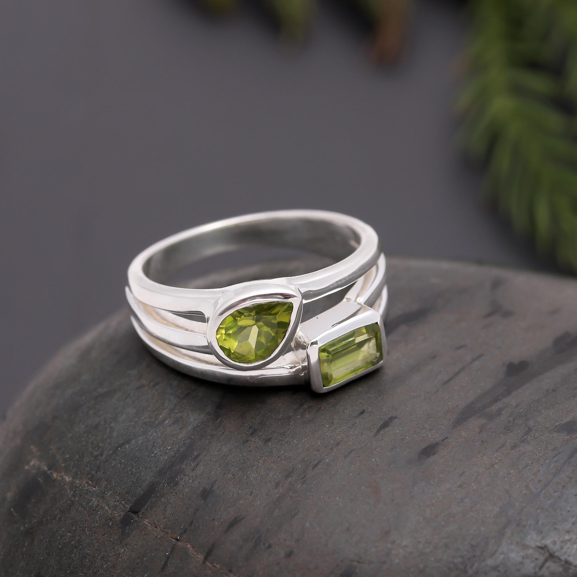 925 Silver Dual Gemstone Peridot Wrap Ring