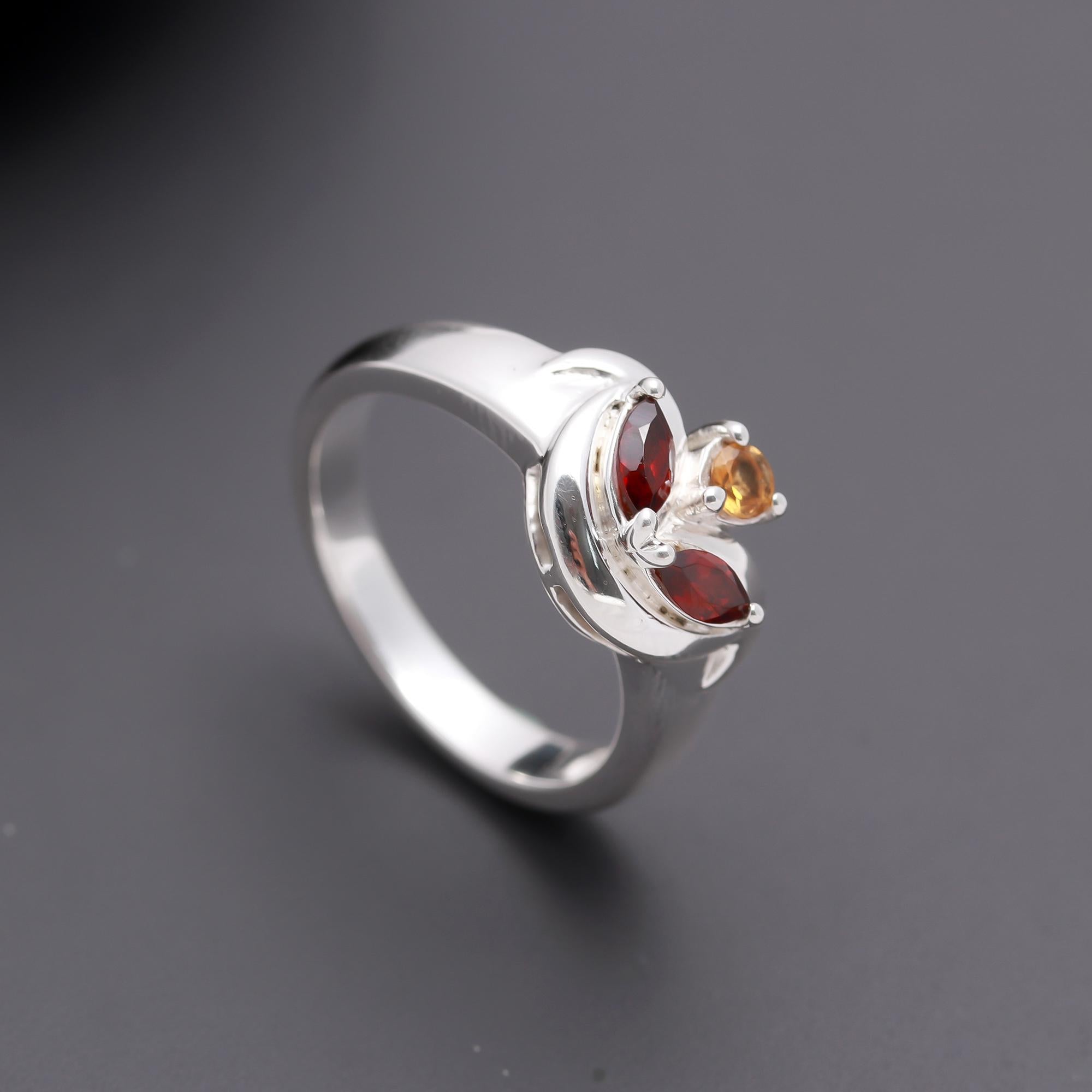 925 Silver Garnet & Citrine Ring
