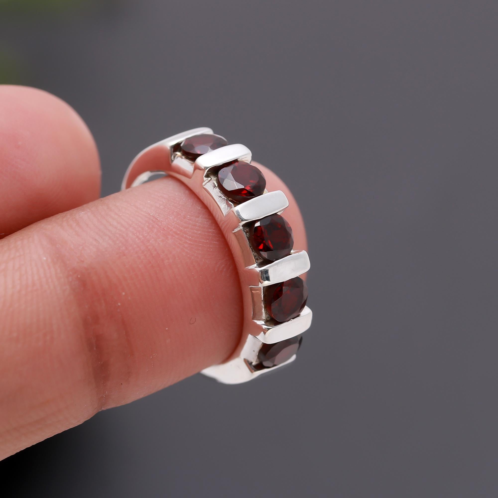 925 Silver Garnet Half-Eternity Band Ring