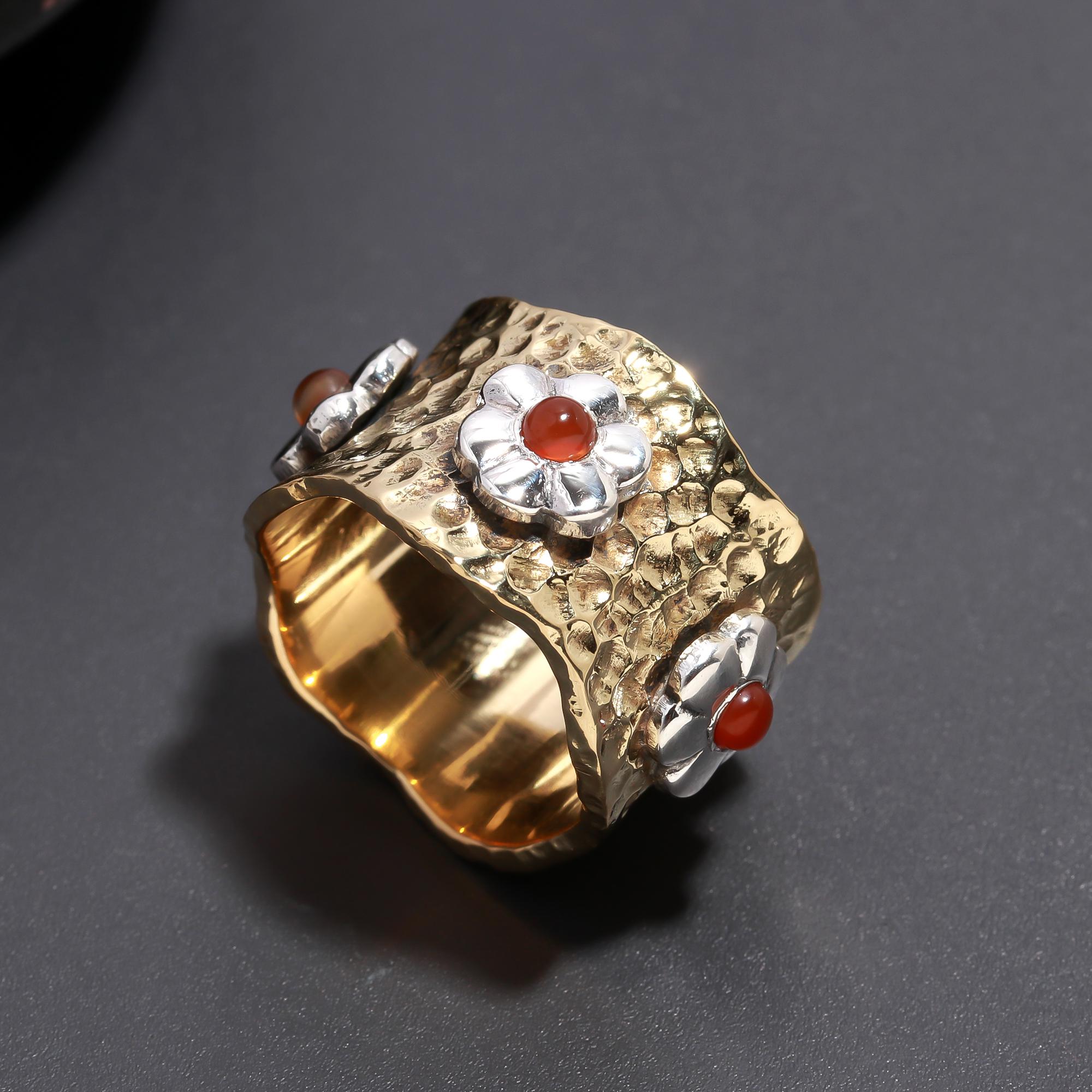 925 Silver Textured Floral Wrap Ring