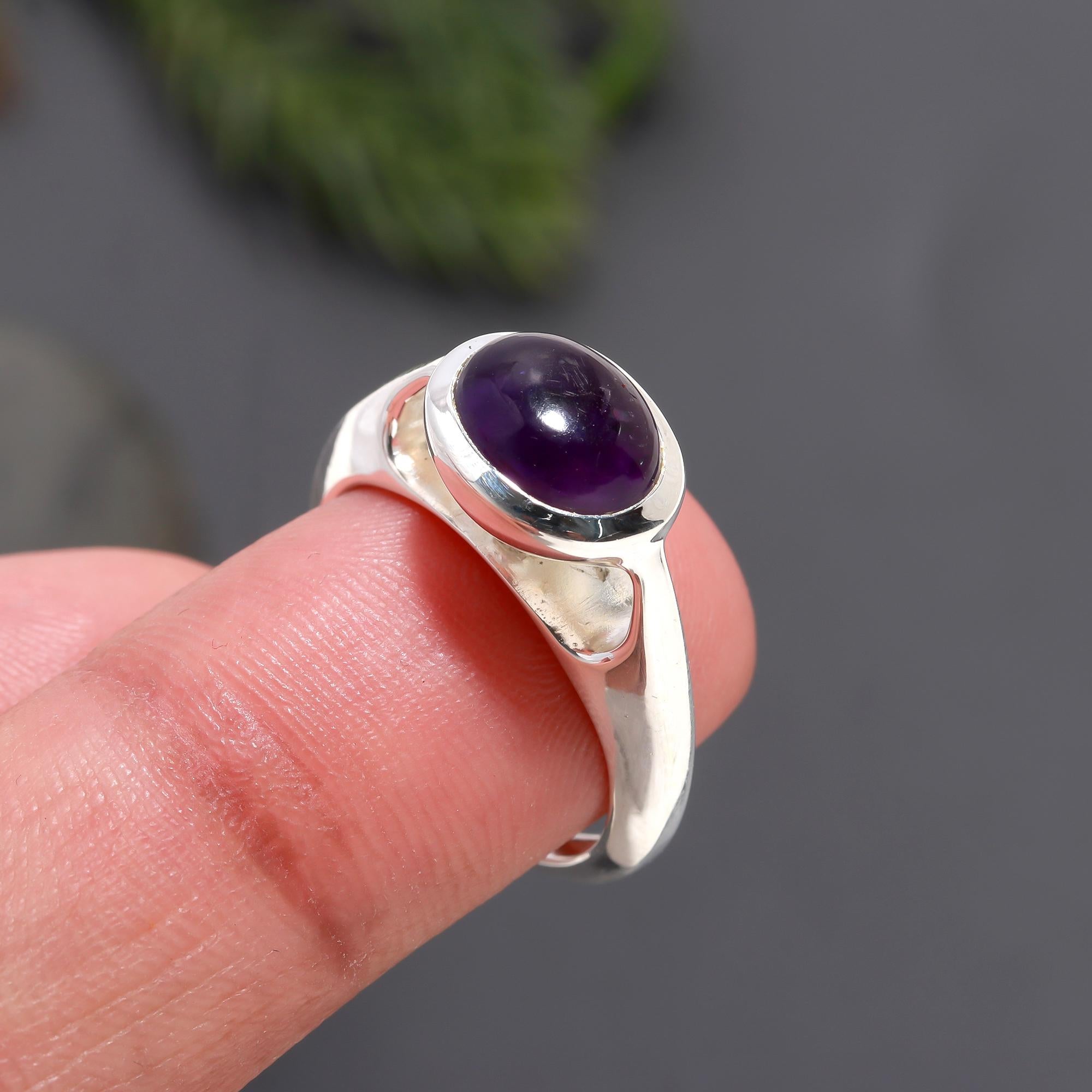 925 Silver Amethyst Cabochon Ring
