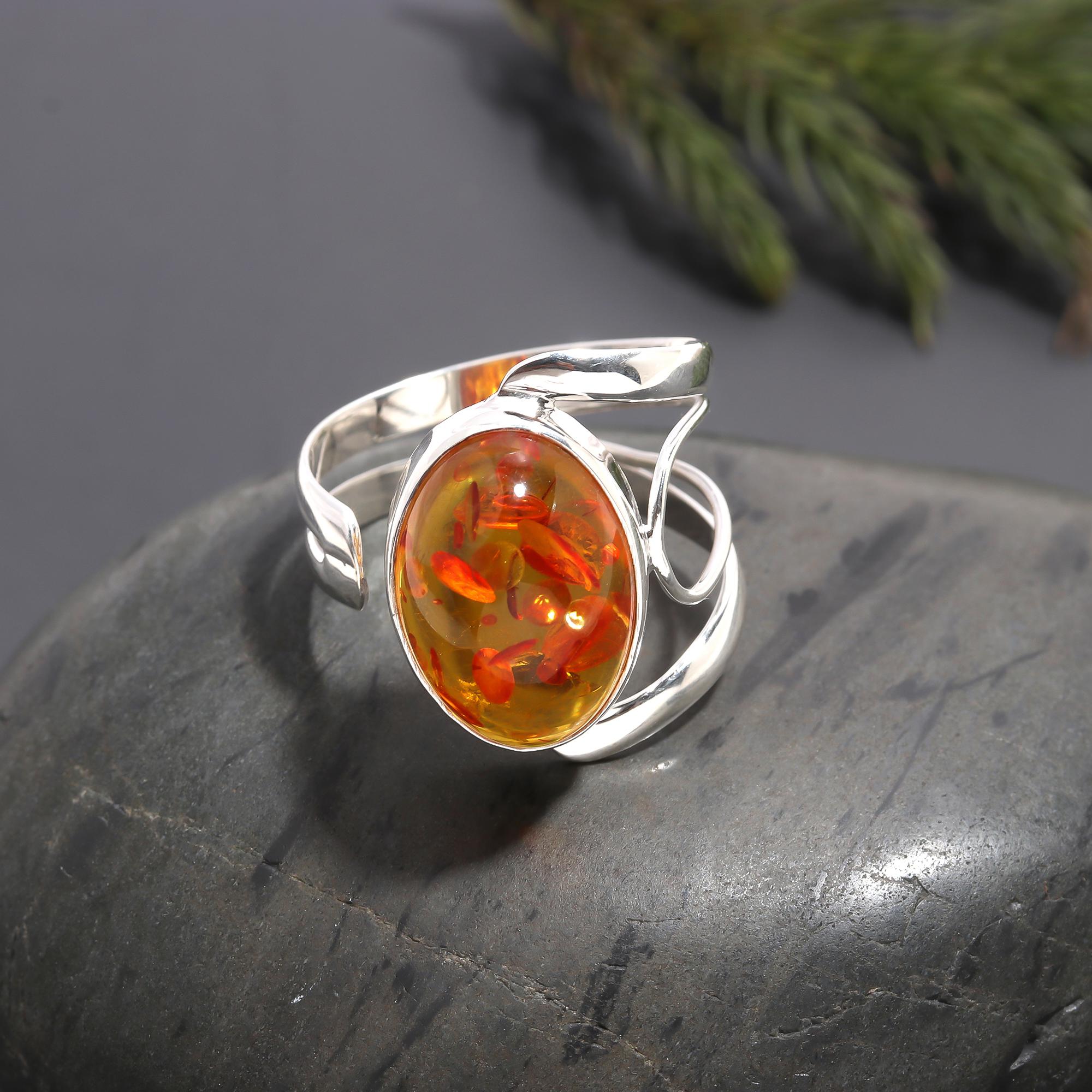 925 Silver Sunset Amber Oval Ring