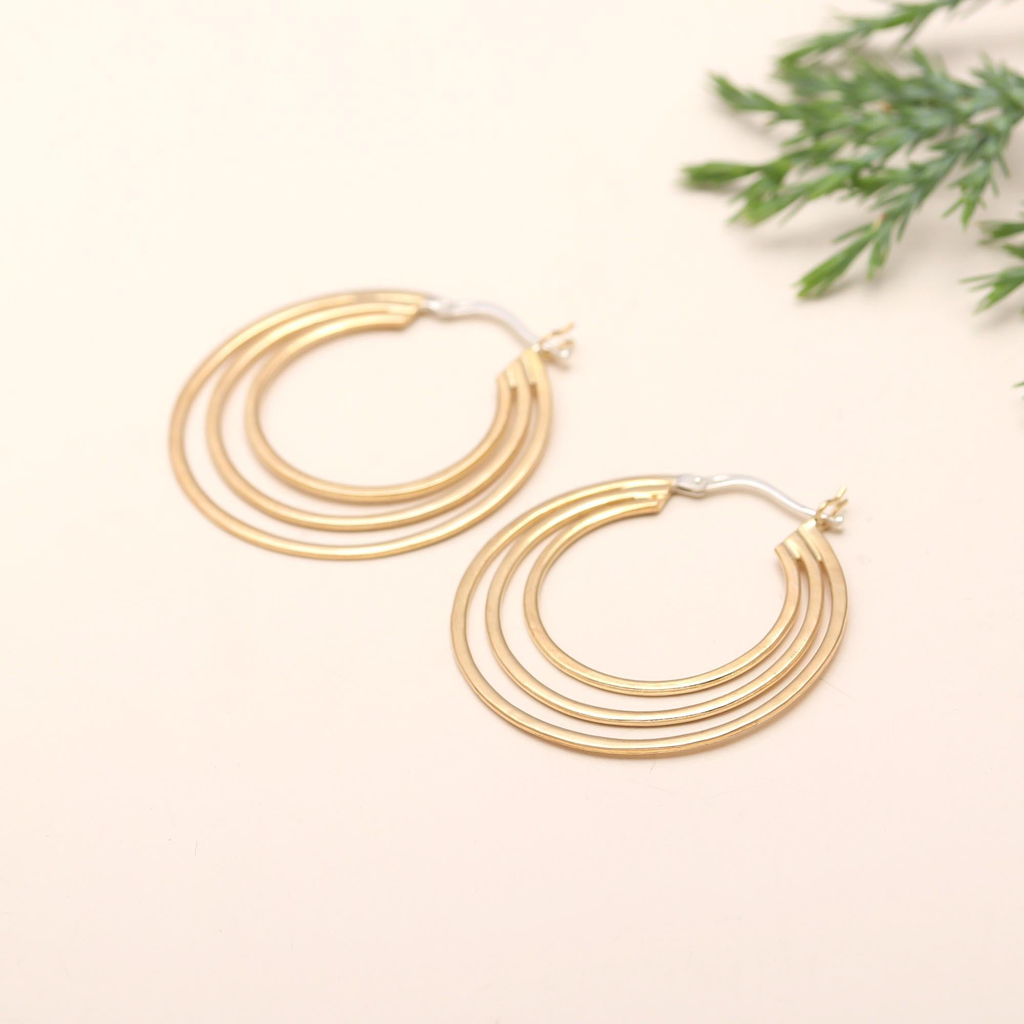 925 Silver Triple Hoop Earrings