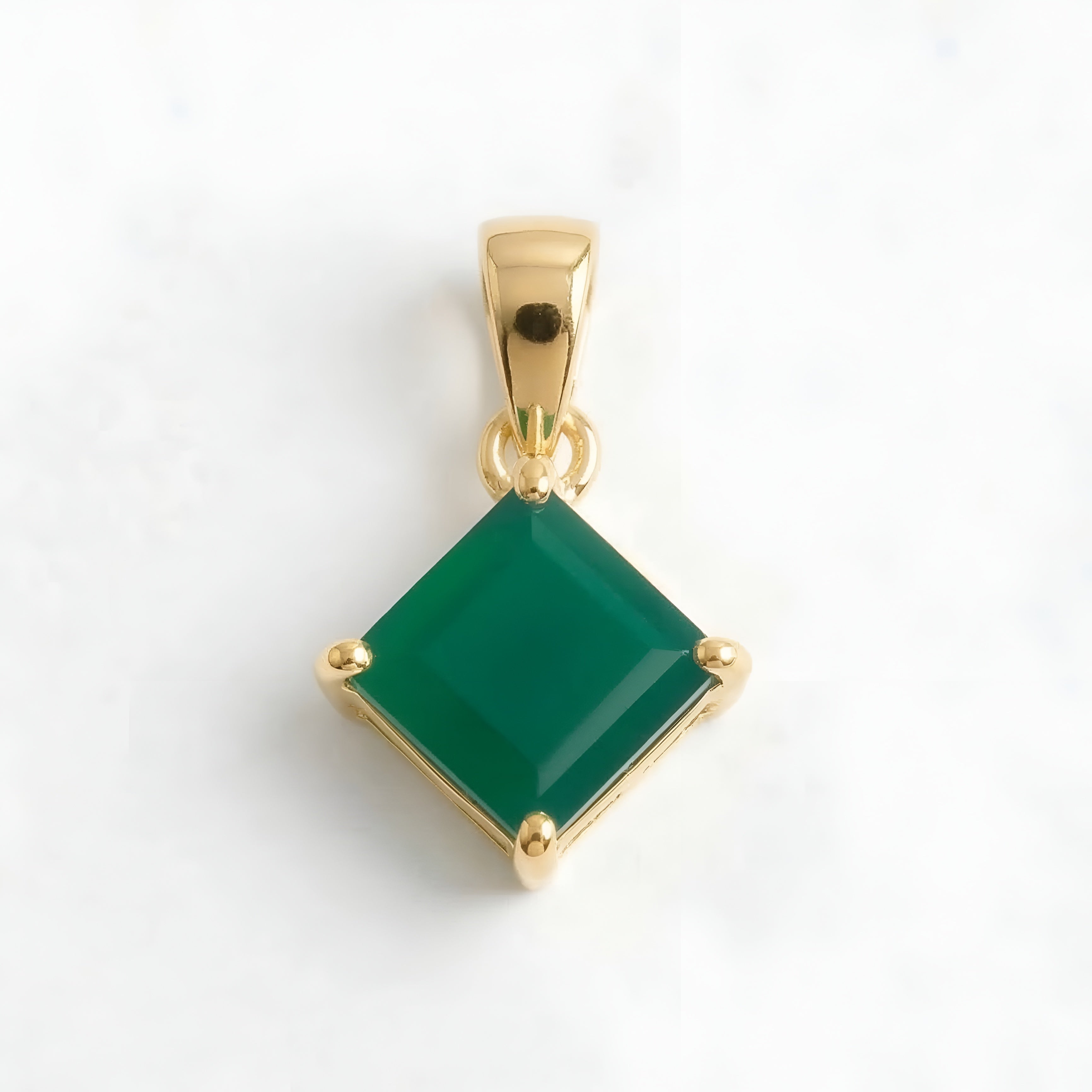 925 Silver Green Onyx Square Pendant