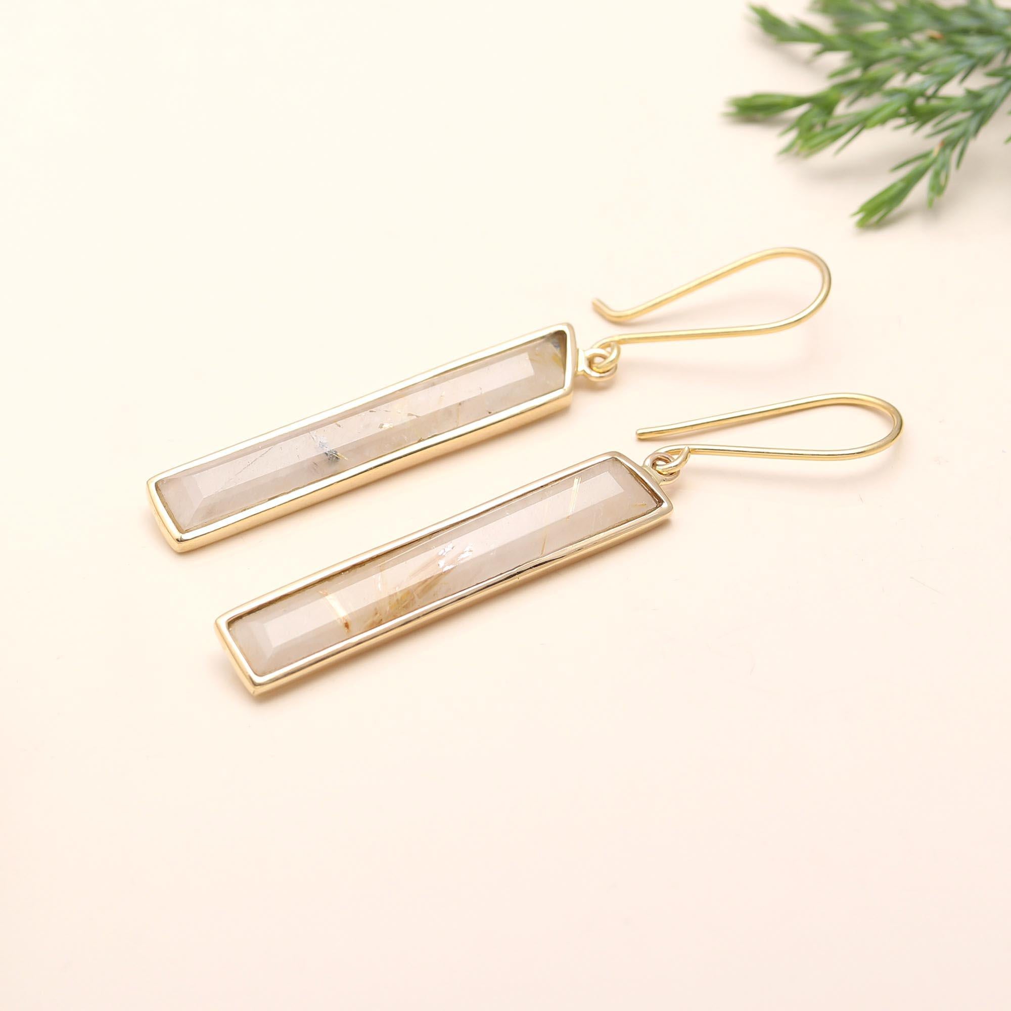 Designer Brass Dangle Earrings with Smoky Quartz