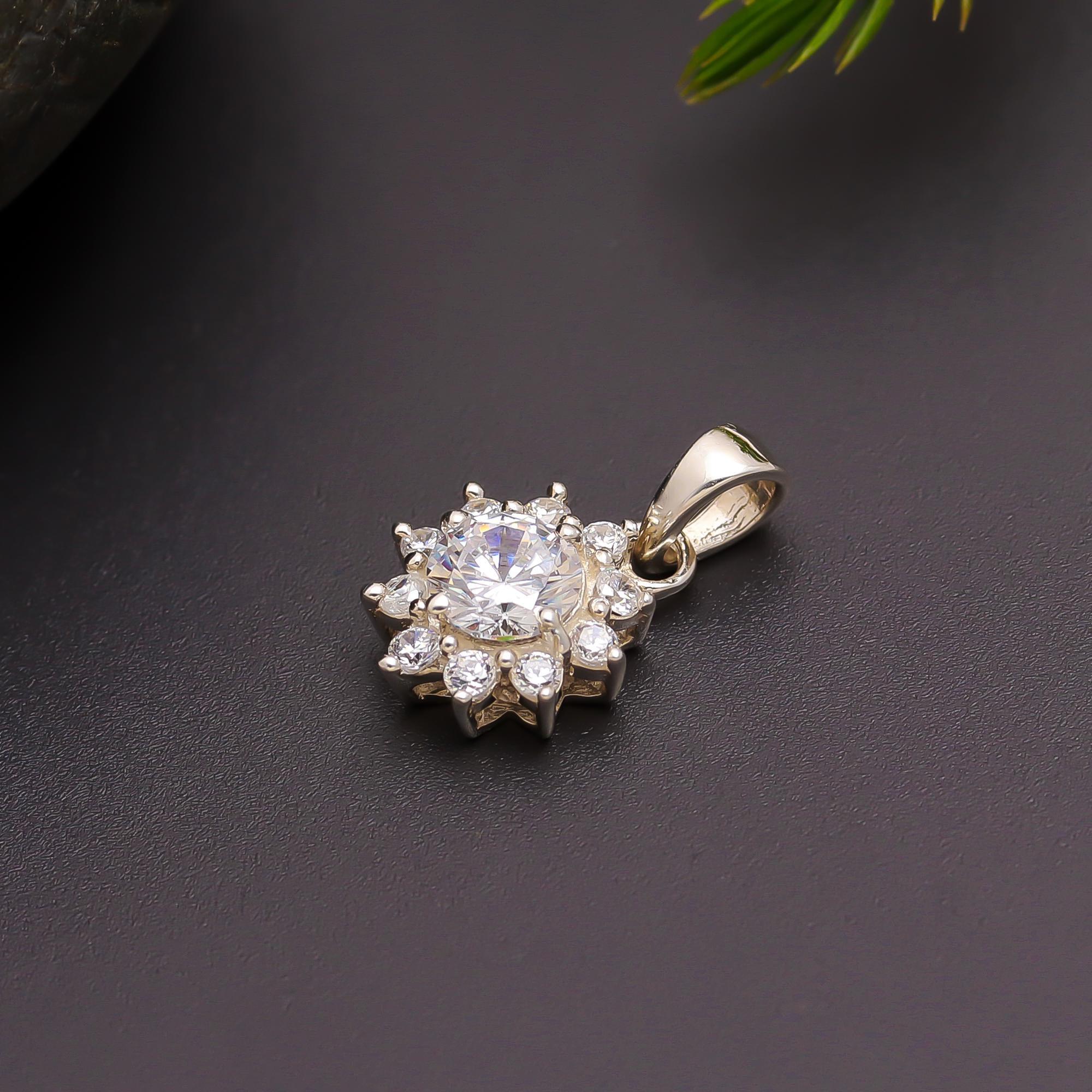 925 Silver Sunburst Halo Pendant