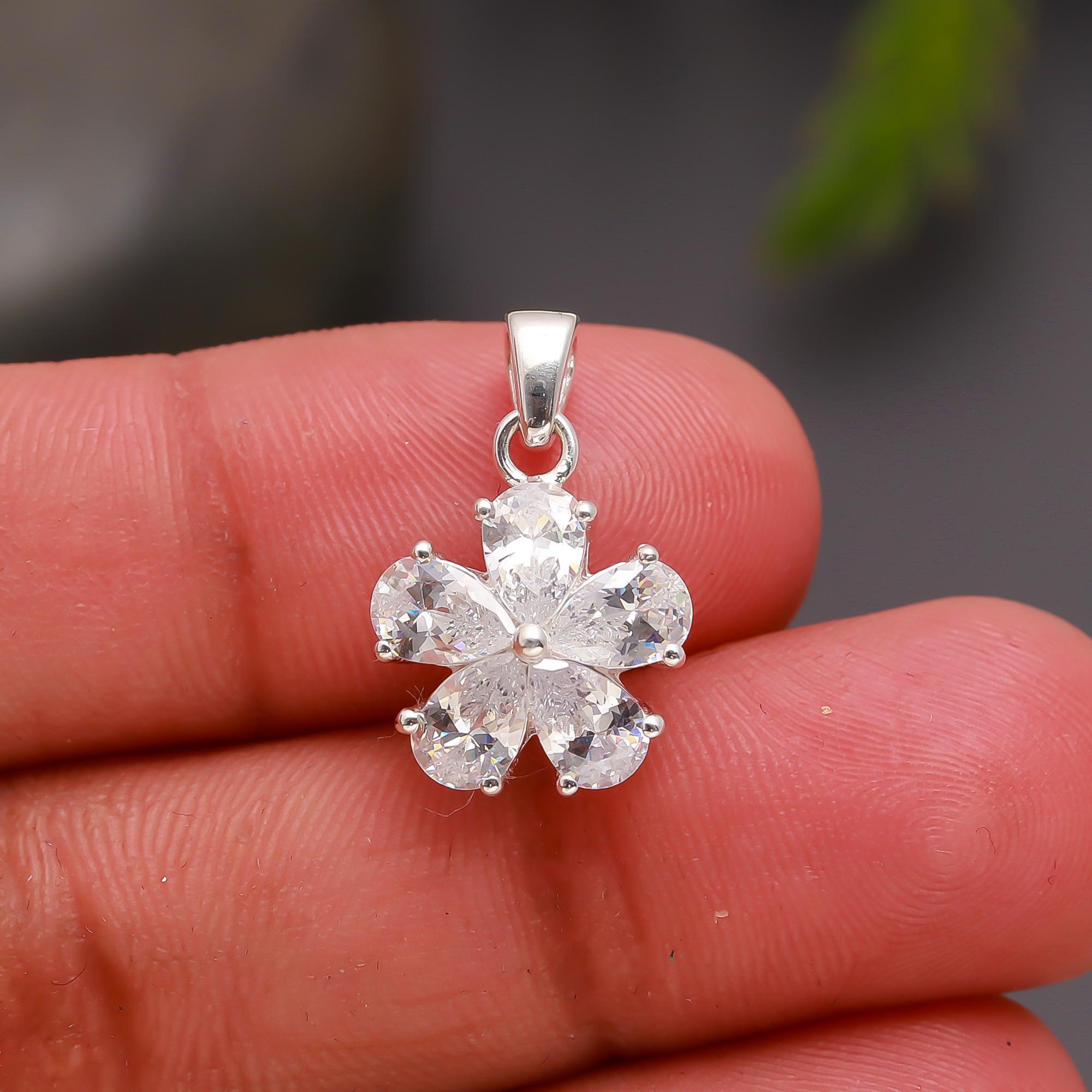 925 Silver CZ Flower Pendant