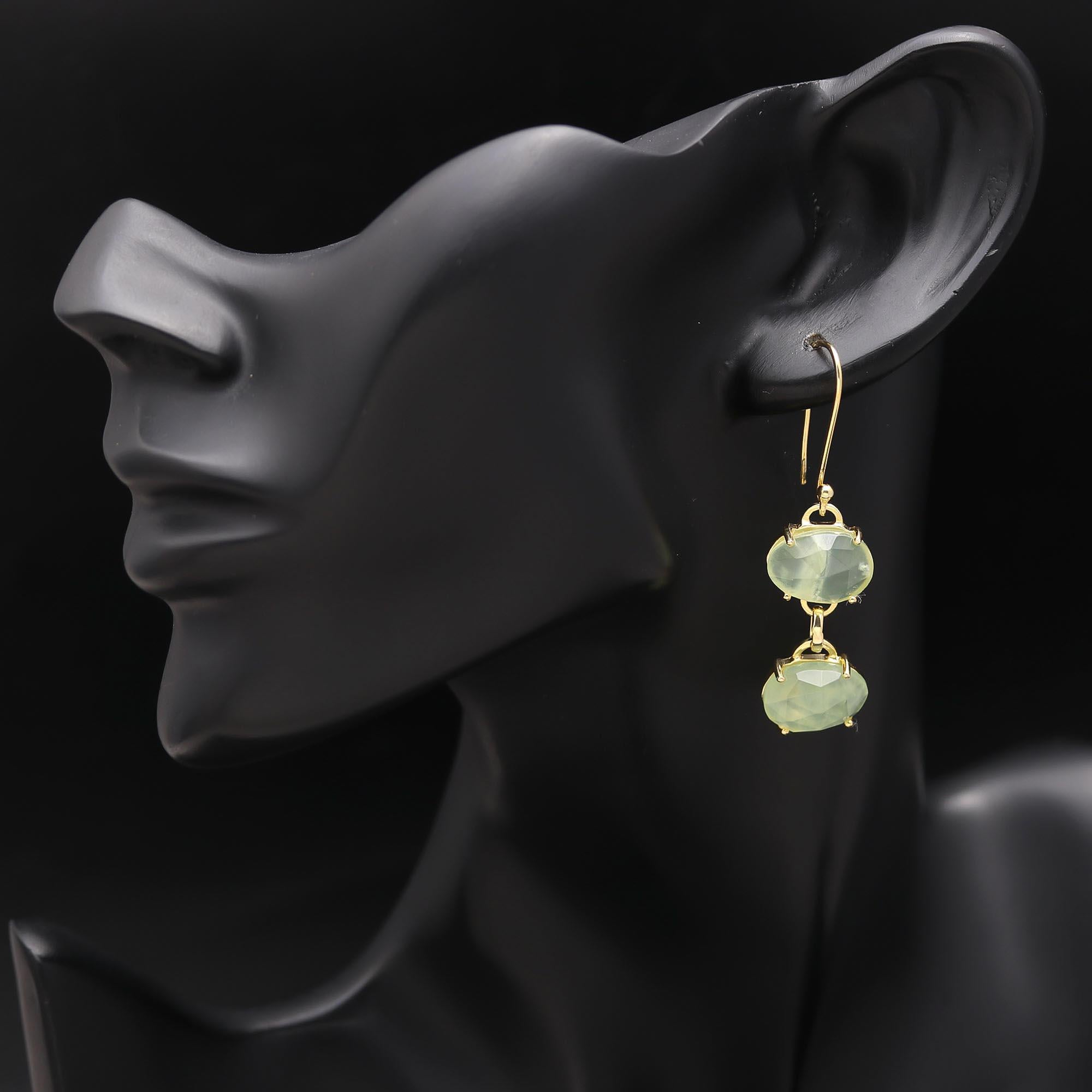 Designer Brass Green Prehnite Drop Earrings