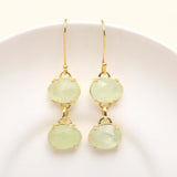 Designer Brass Green Prehnite Drop Earrings