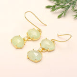 Designer Brass Green Prehnite Drop Earrings