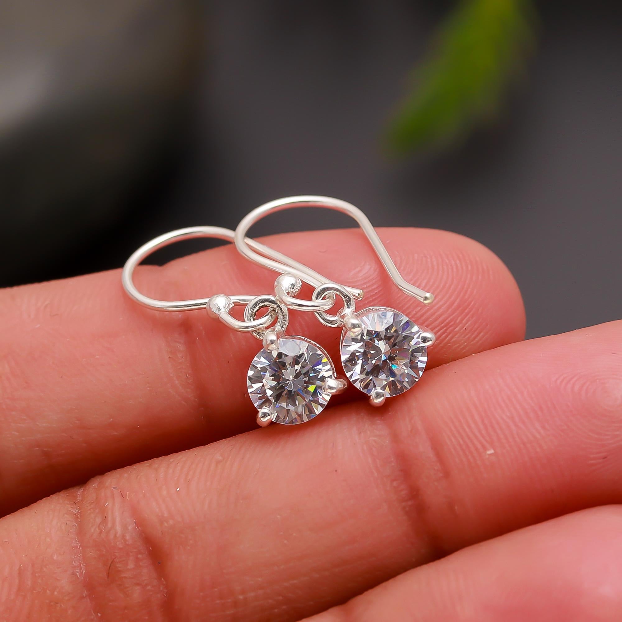 925 Silver Solitaire CZ Drop Earrings