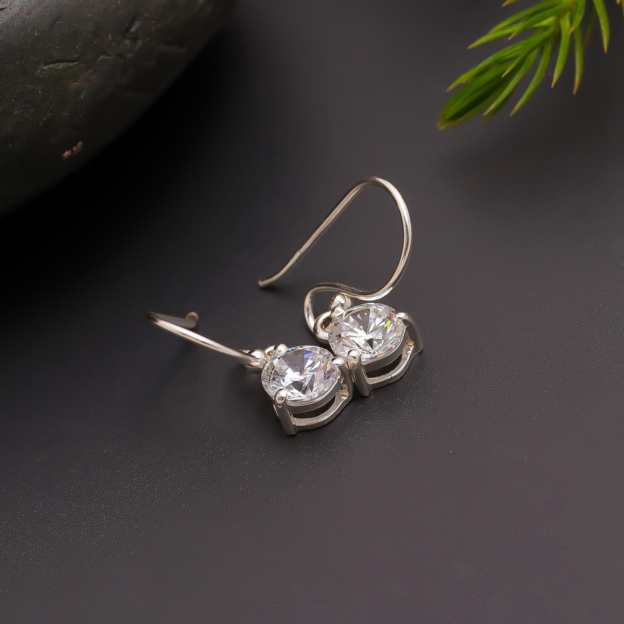 925 Silver Solitaire CZ Drop Earrings