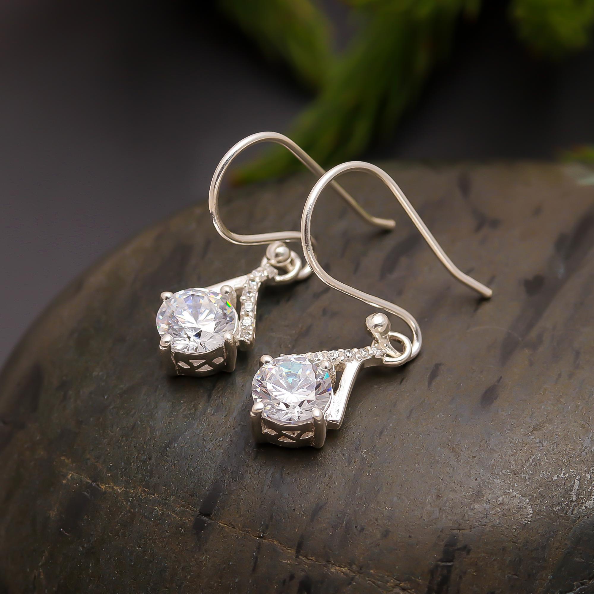 925 Silver CZ Teardrop Dangle Earrings