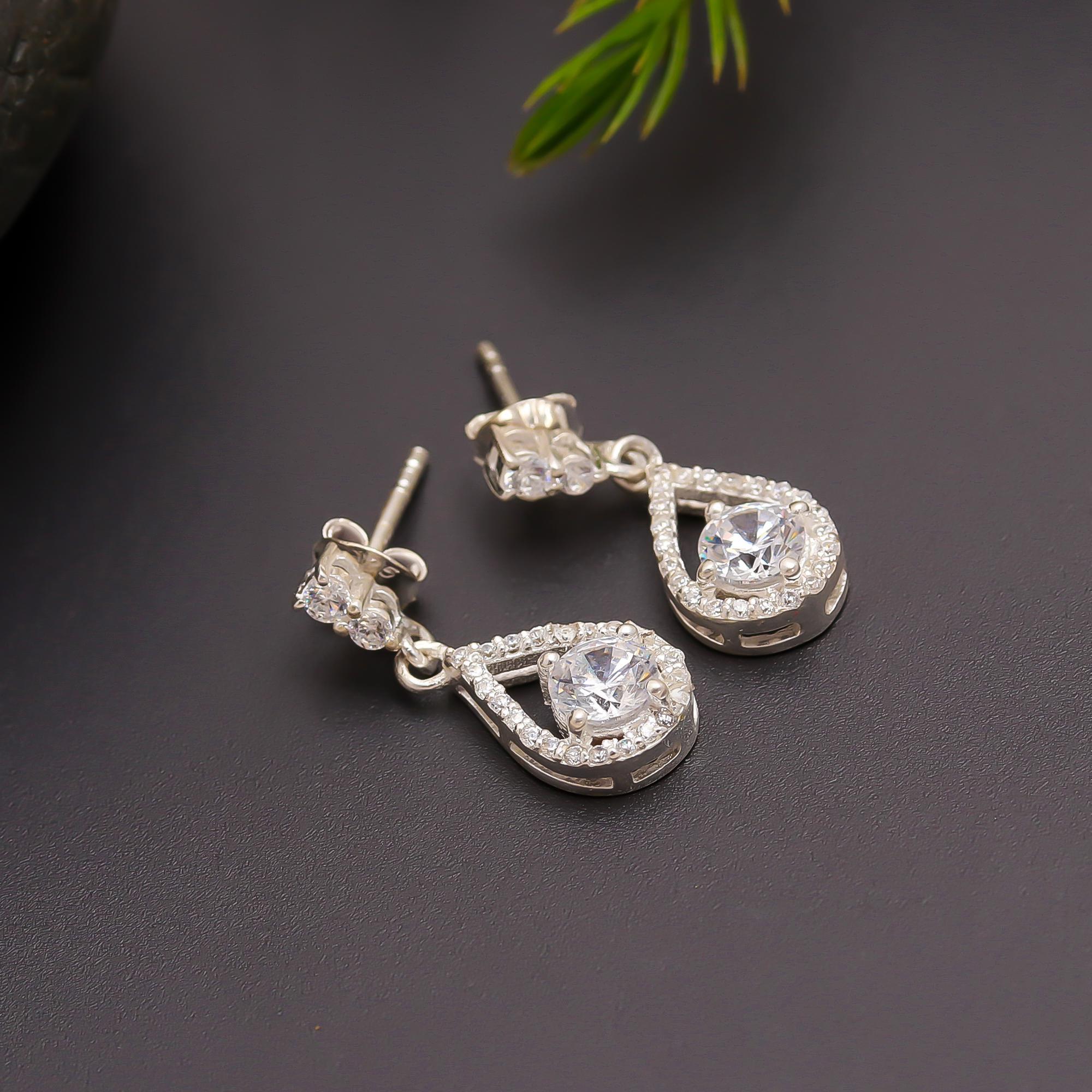 925 Silver CZ Teardrop Stud Danglers