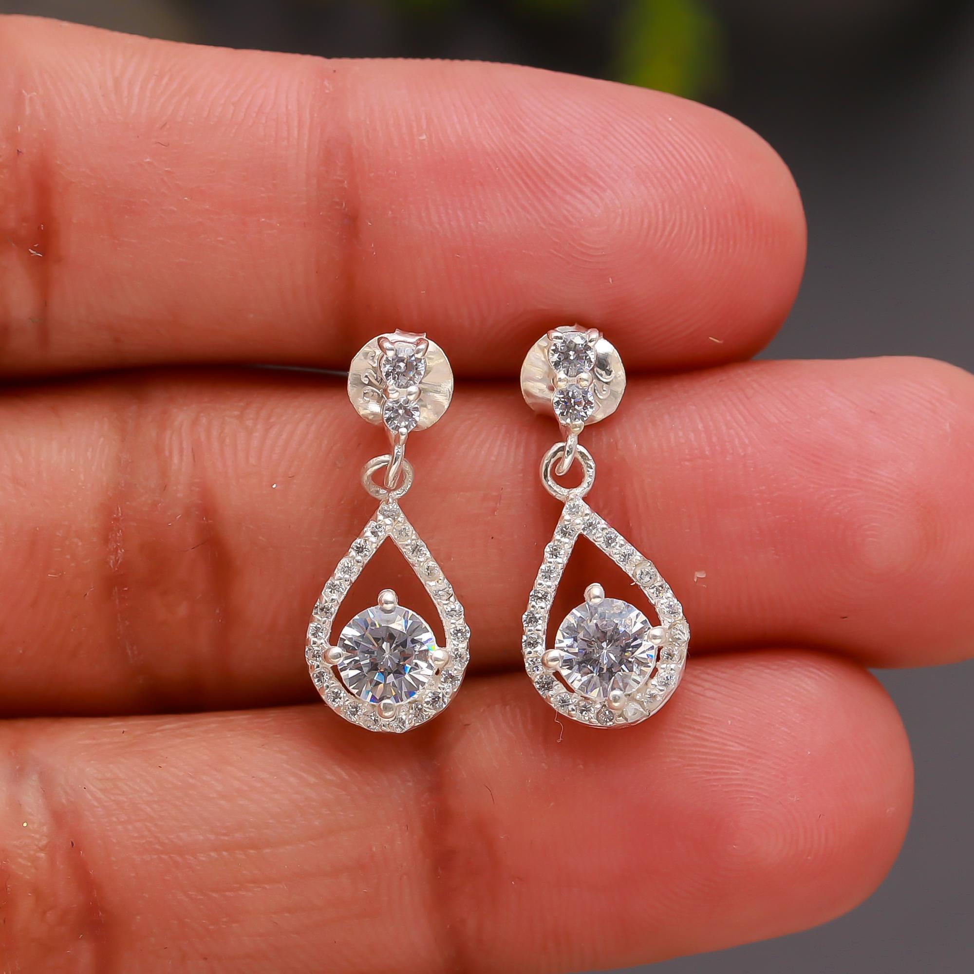 925 Silver CZ Teardrop Stud Danglers
