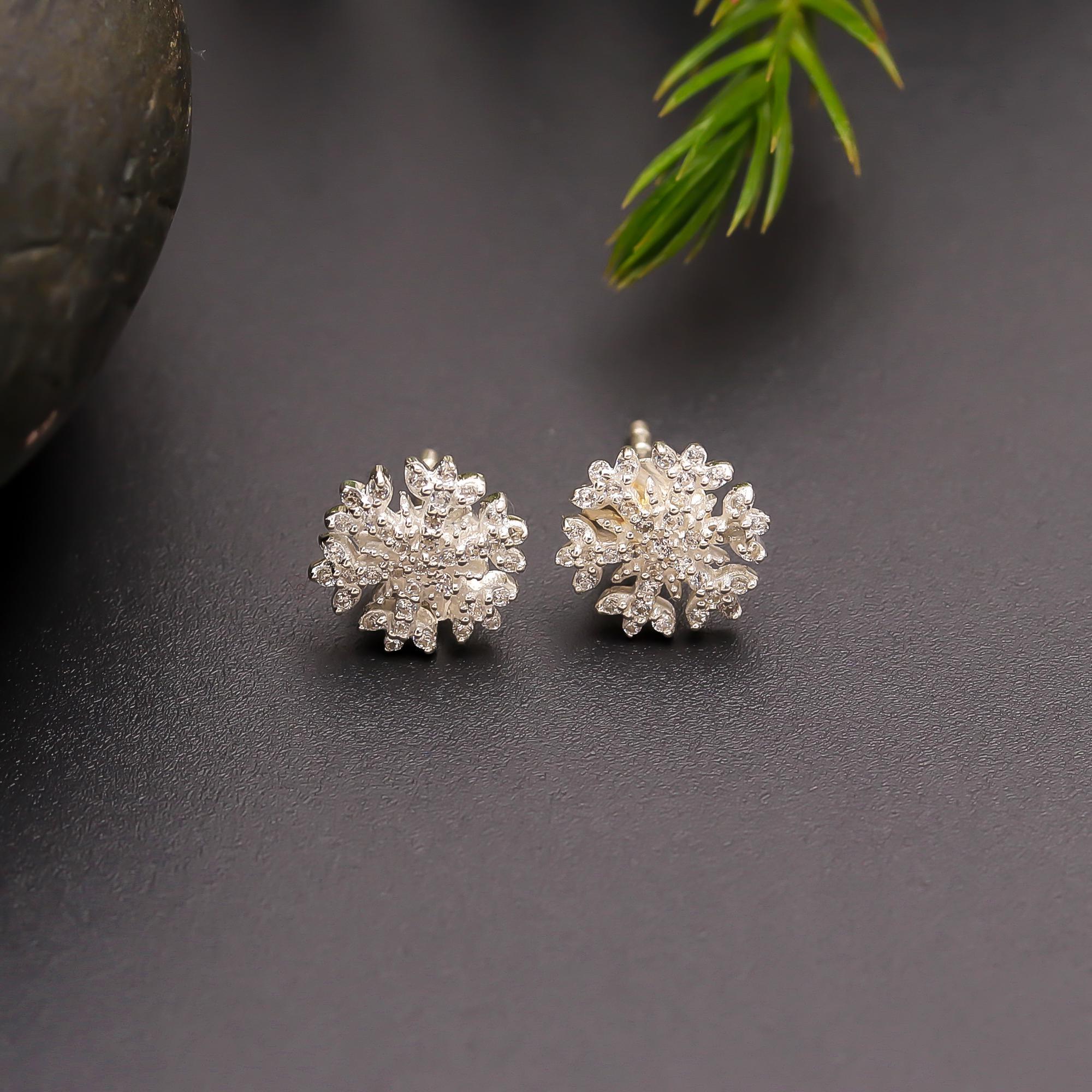 925 Silver Sparkling Snowflake Stud Earrings