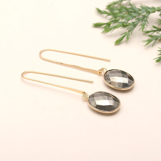 Designer Brass Olive Green Pyrite Drop Earrings