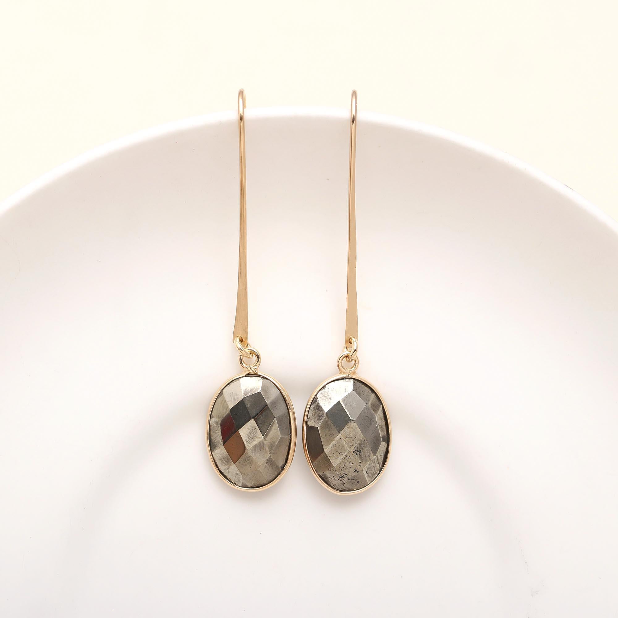 Designer Brass Olive Green Pyrite Drop Earrings